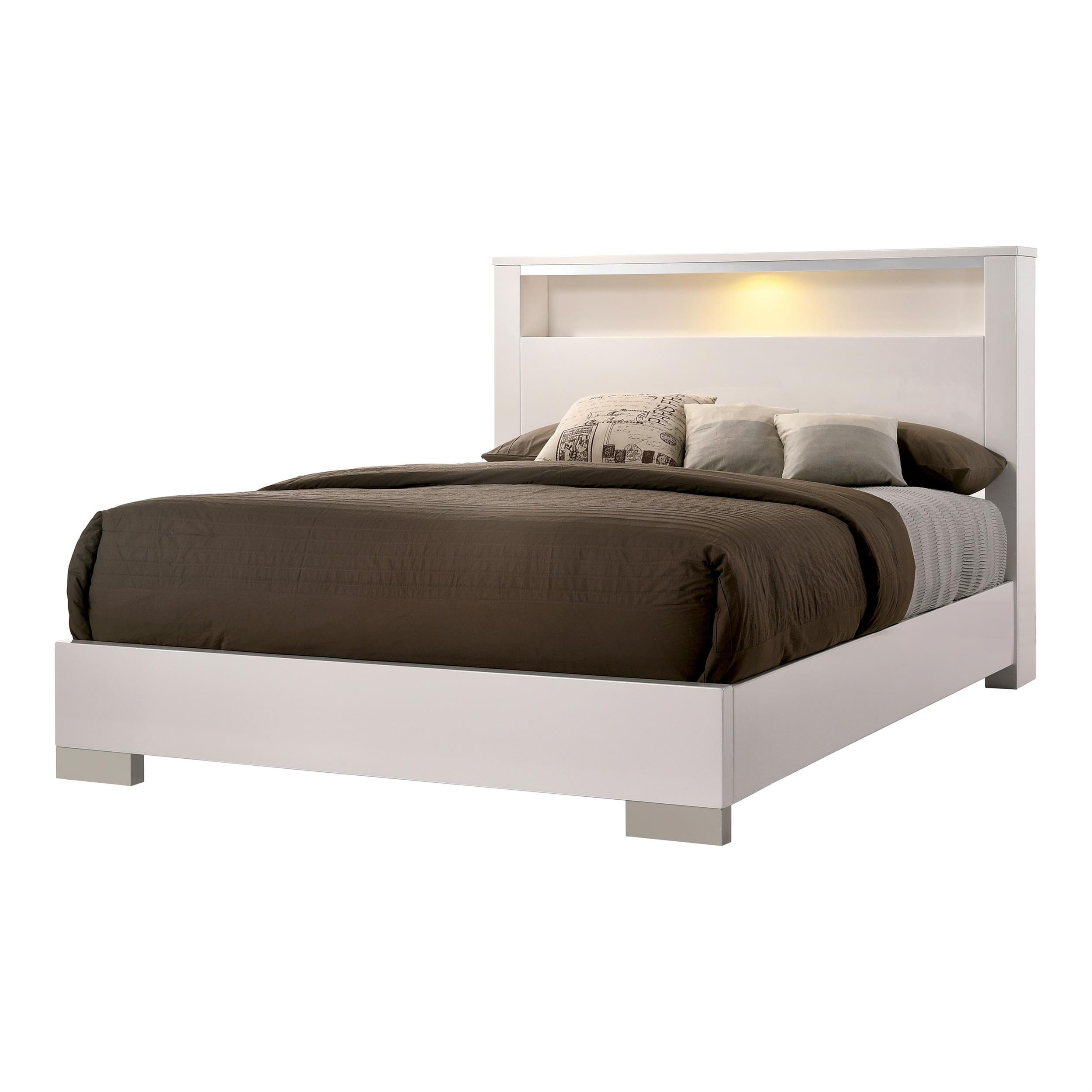 FOA Quaker Modern 3-Piece White Wood Bedroom Set - Queen Size Bed & 2 Nightstands | Contemporary Bedroom Furniture for Home Decor | Perfect for Master Bedroom & Guest Room Setup