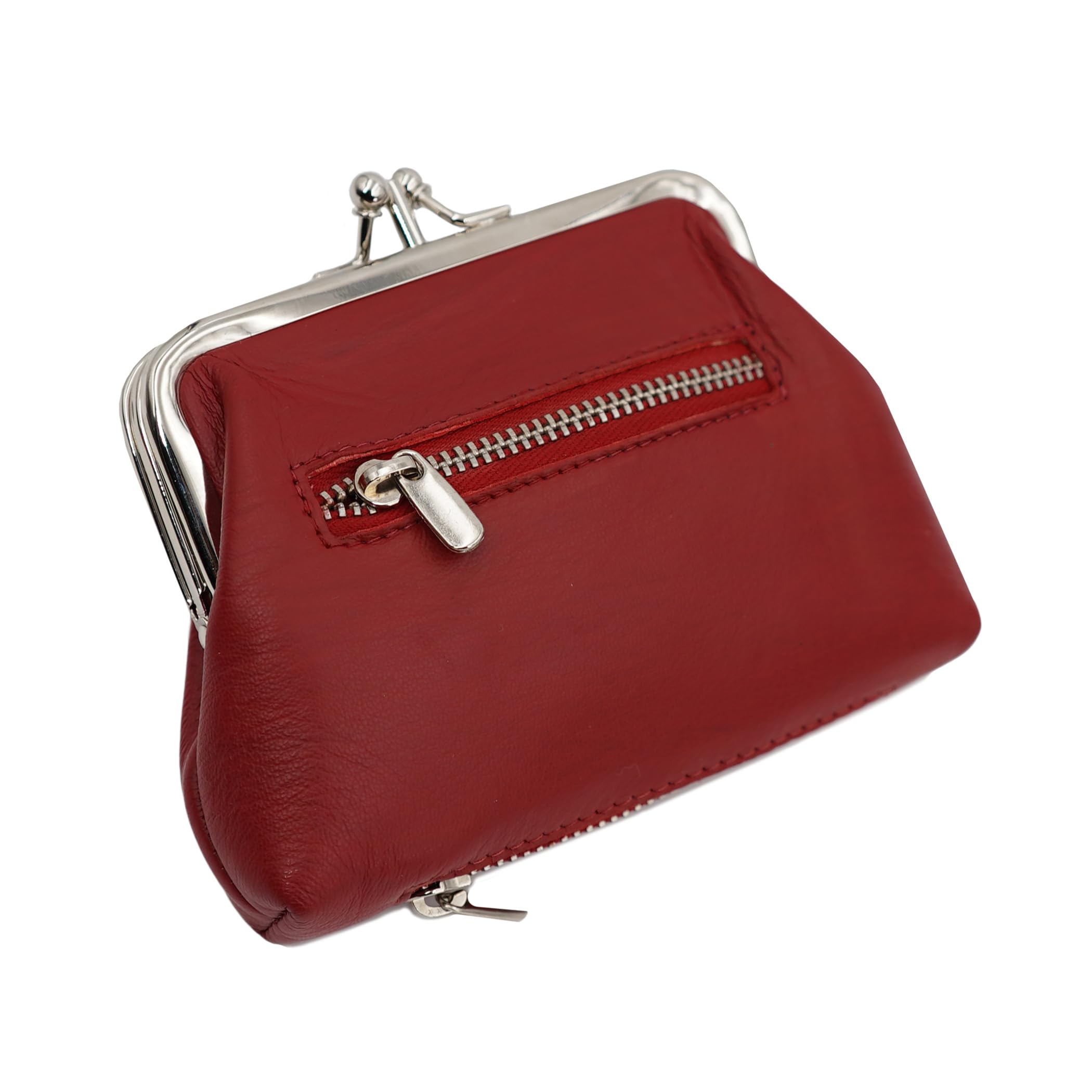 AG Wallets for Women - Soft Leather Coin Purse with Metal Kiss Lock & 2 Zipper Pockets | Holds Folded Cash, Credit Cards & Loose Change | Perfect for Everyday Use, Travel & Shopping