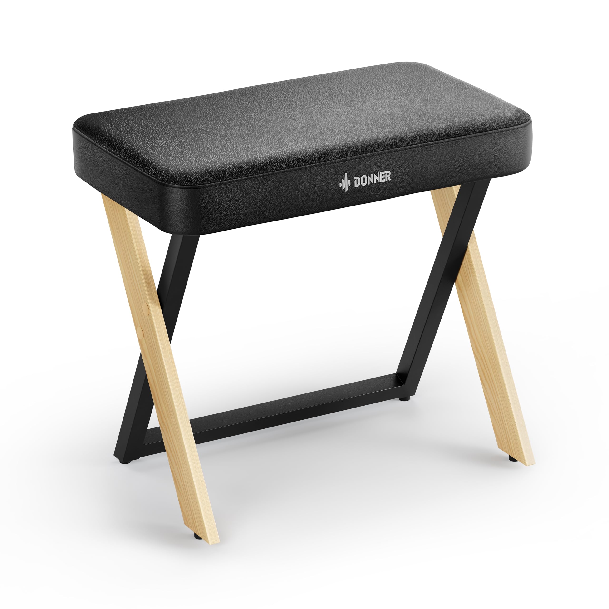 Donner DKB-300 Adjustable Piano Bench with Thick Padding - Light Wood Keyboard Stool for Home, Studio & Church - Comfortable Metal Frame Piano Seat with Cushion for Digital Piano, Keyboard & Organ Players
