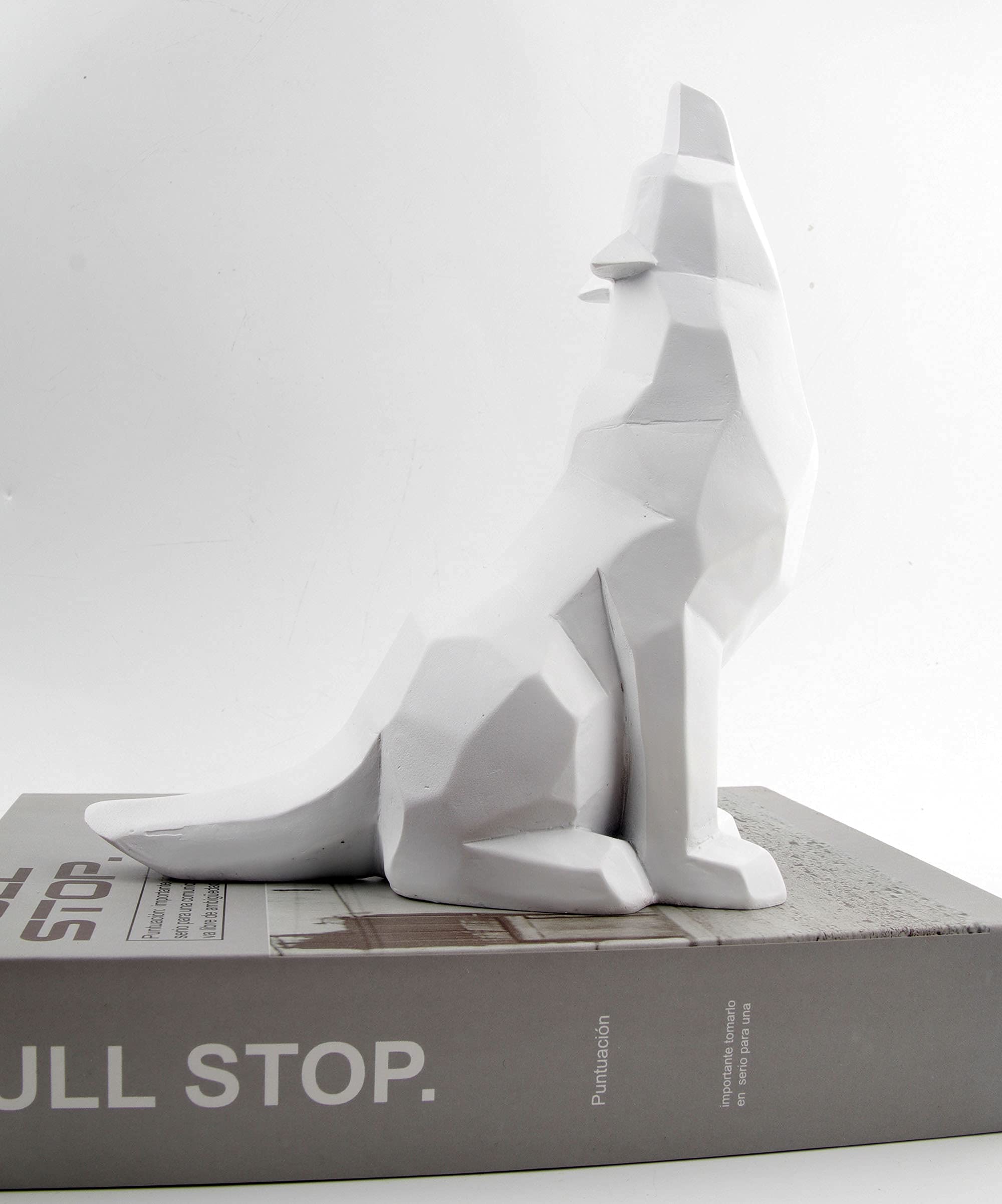 Howling Wolf Statue - White Wolf Figurine for Home Decor, Office Desk, Cabin & Wilderness Themed Decorations