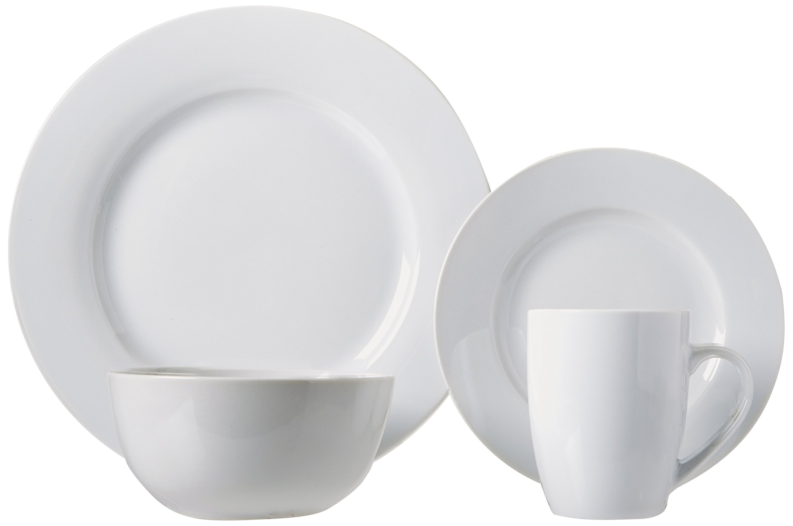 15-Piece Nonstick Cookware Set by Cook N Home - Black Pots & Pans for Everyday Cooking | 16-Piece Porcelain Dinnerware Set by Amazon Basics - White Plates, Bowls & Mugs for Family Dining (Service for 4) | Perfect for Home Kitchens & Entertaining Guests