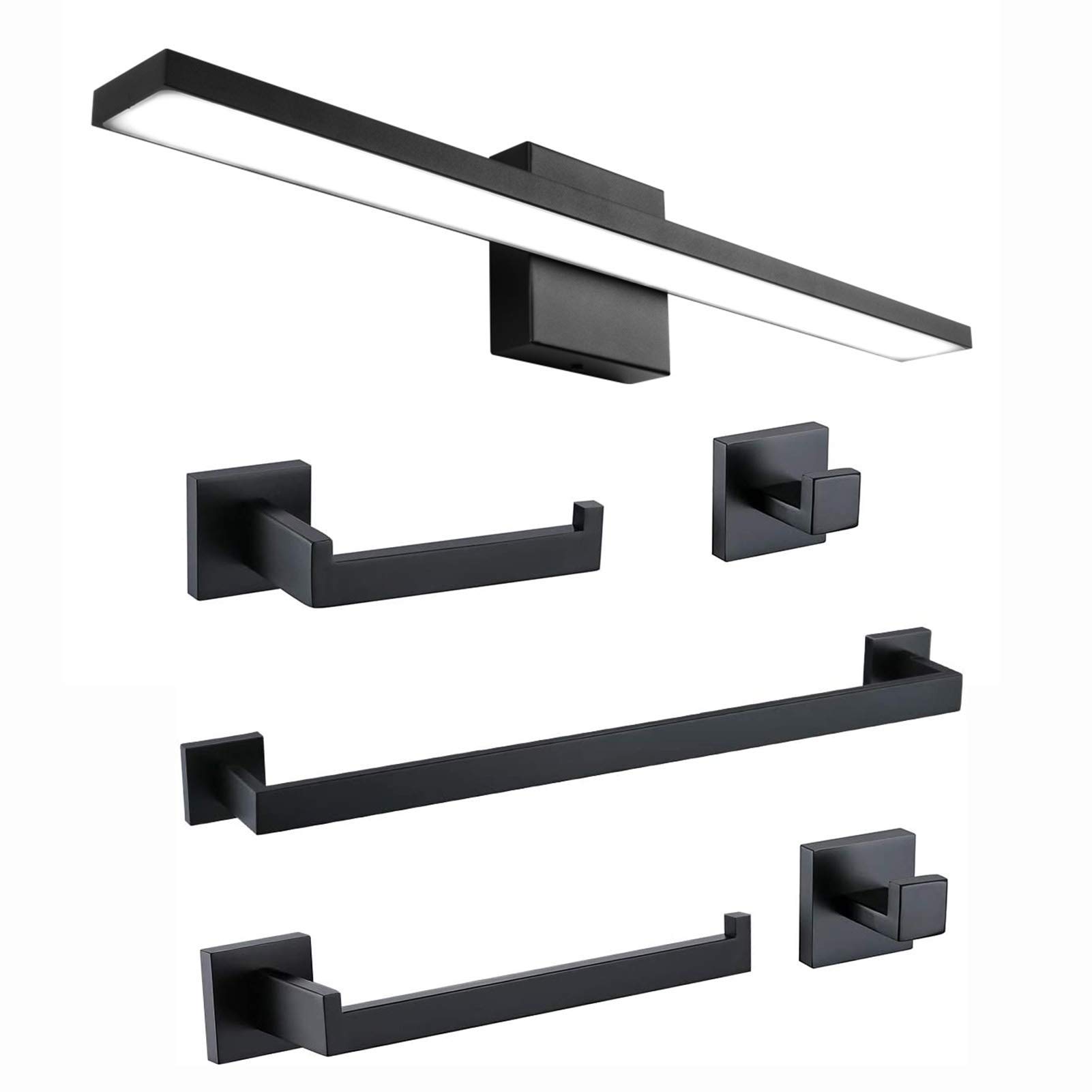 Ralbay 24 Inch LED Dimmable Black Vanity Light - 6-Piece Bathroom Lighting Set with Frosted Aluminum Shade, 24W 6000K Cool White for Modern Bathroom Mirror Lighting | Perfect for Makeup Vanity, Spa, and Powder Room Illumination