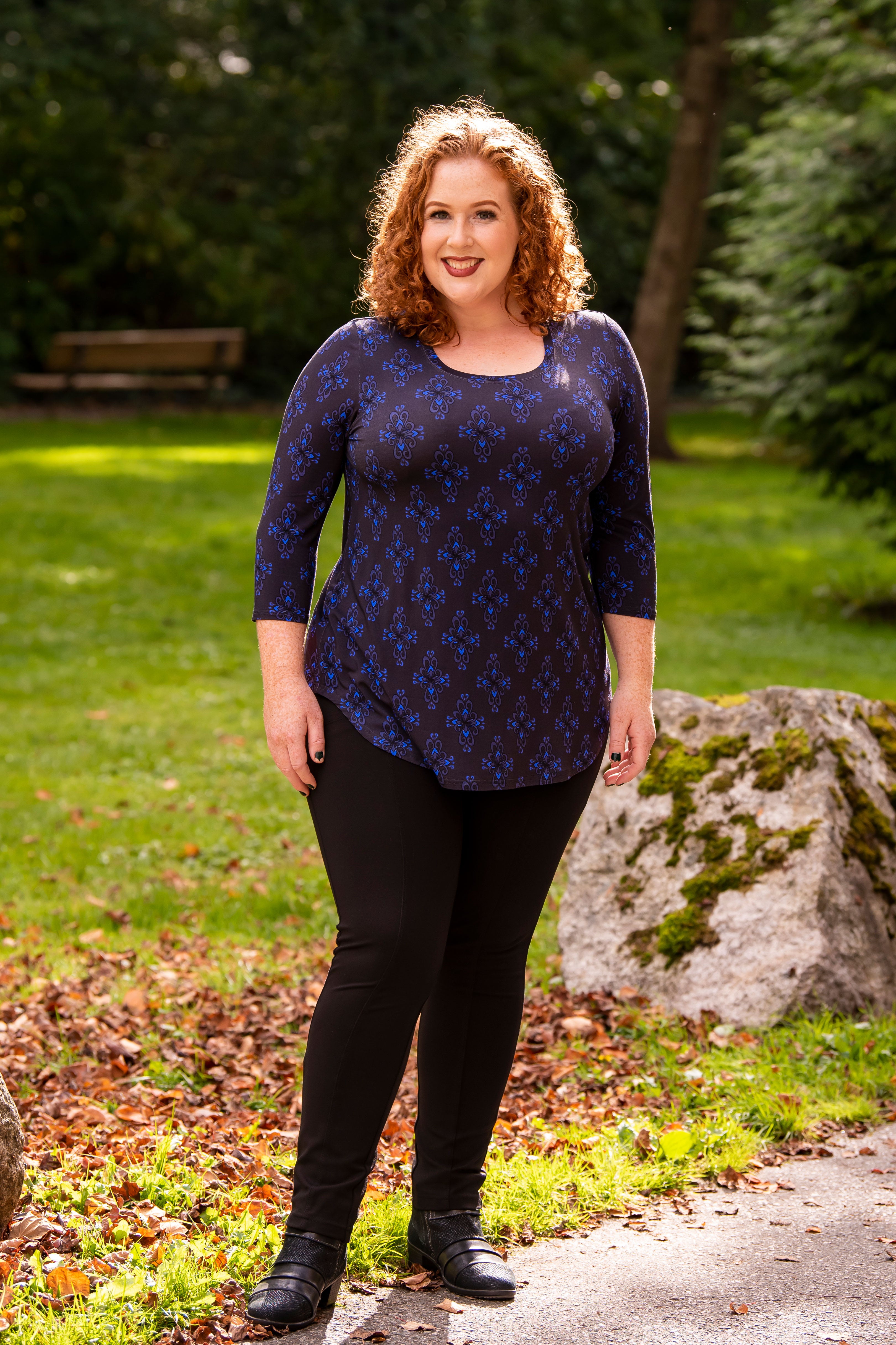 Jazz 3/4 Sleeve Top - Blue French Bamboo Cotton Blouse for Women | Perfect for Casual Wear, Office Outfits & Summer Fashion