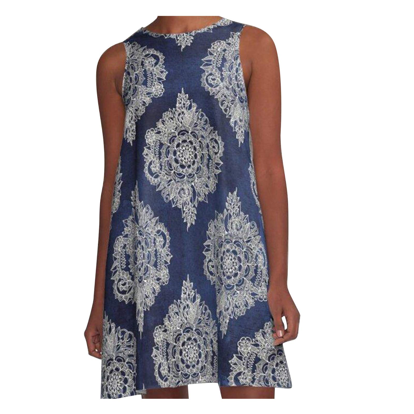 Vacger Women's Semi-Formal Round Neck Loose Oversized Sleeveless Midi Dress - Casual & Comfortable for Office, Party, and Summer Outings