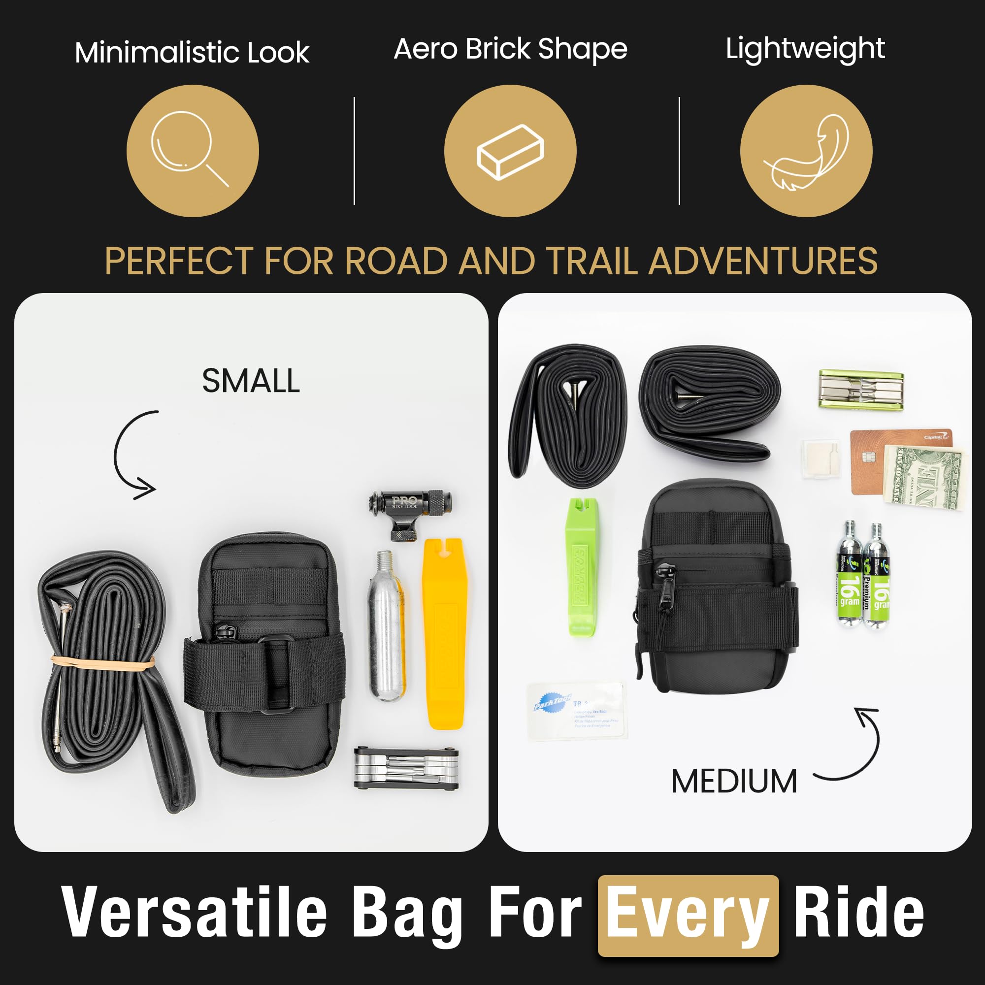 Lumiere & Co. Waterproof Bike Saddle Bag - Lightweight Under Seat Storage for Road & Mountain Bikes - Perfect for Tools, Phone & Essentials - Cycling Accessories for Commuting & Outdoor Adventures