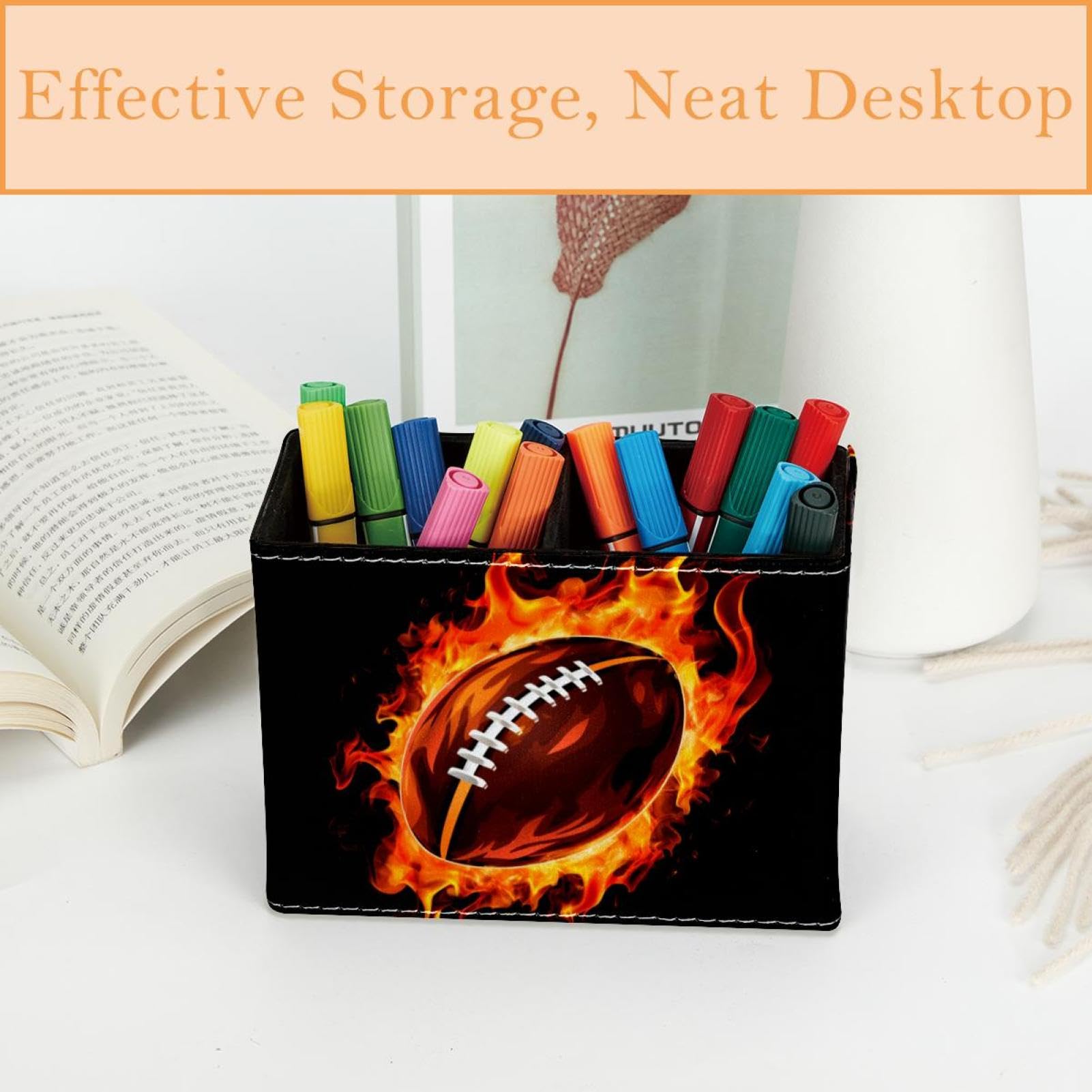 Premium Pen Holder for Desk - Stylish Pencil Organizer with American Football Design - Perfect Office Supplies for Home & Workplace Use