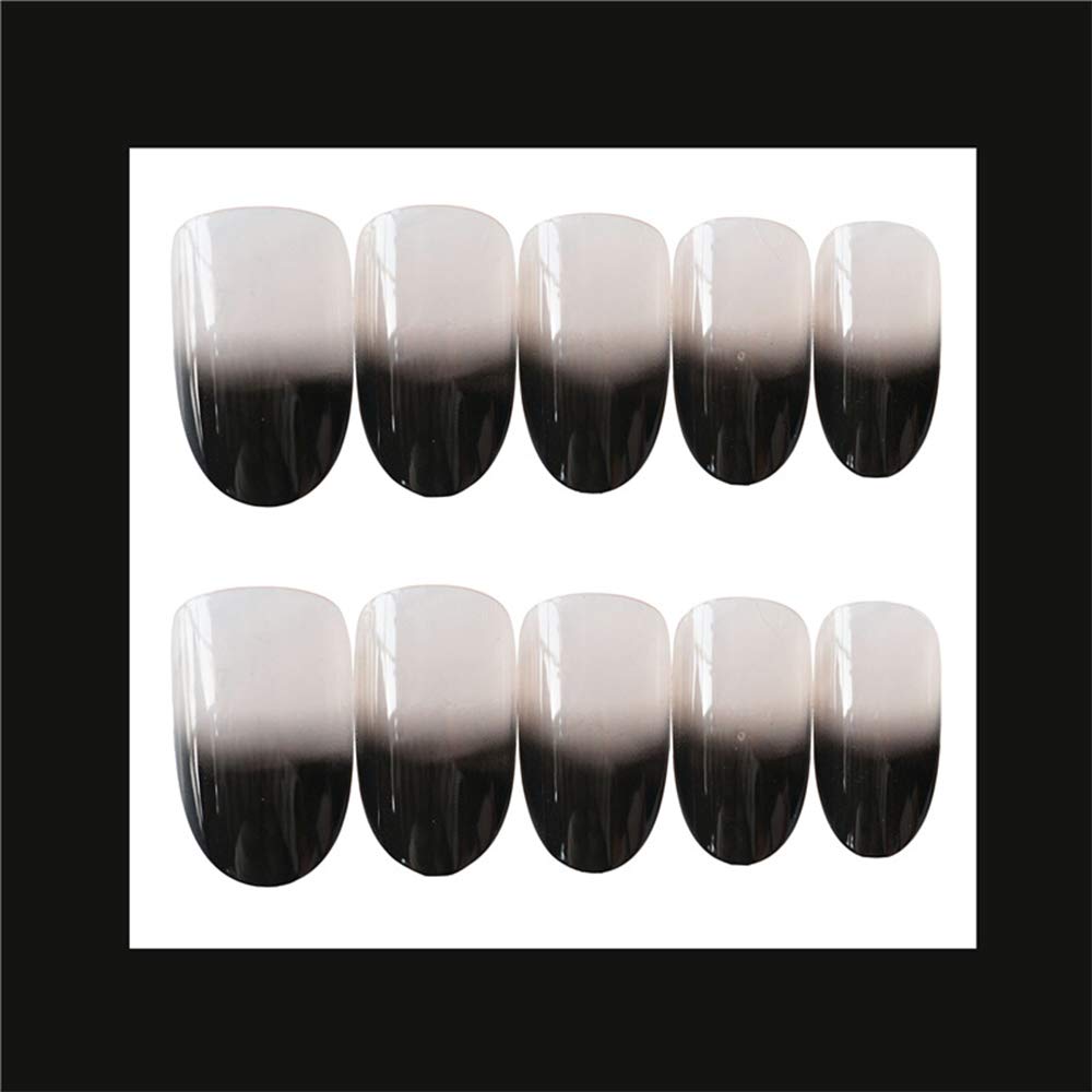 Aimimier 24Pcs Ombre False Nails - Short Round Gradient Glossy Fake Nails with Glue & Stickers - Full Cover Salon Press On Nails for Women & Girls (Black) - Perfect for Parties, Weddings & Daily Wear