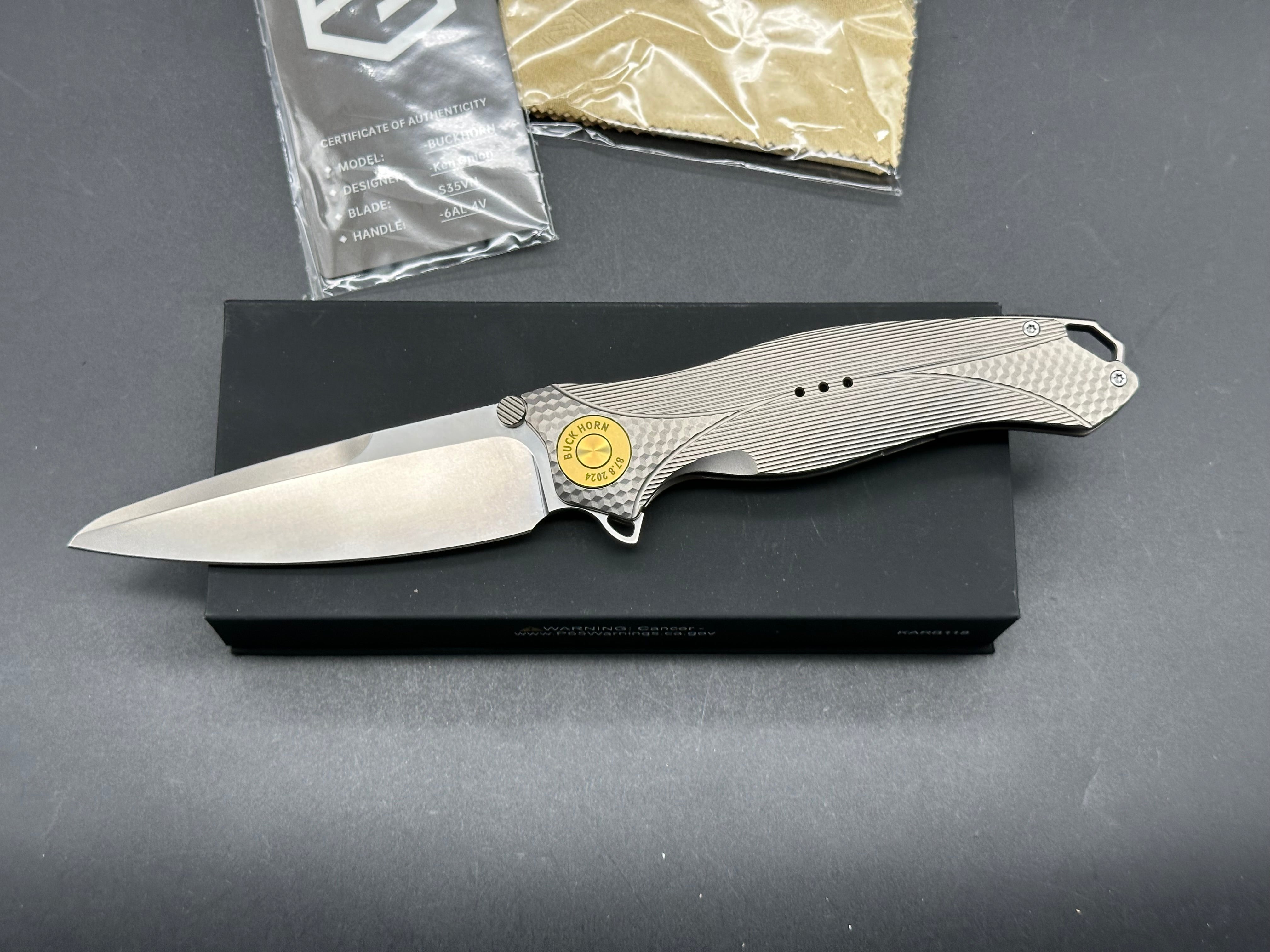 Ken Onion Karbon Knives Ketuo Buckhorn Titanium Frame Lock Folding Knife - 4 Bead Blast Finish | EDC, Outdoor Survival & Camping Gear