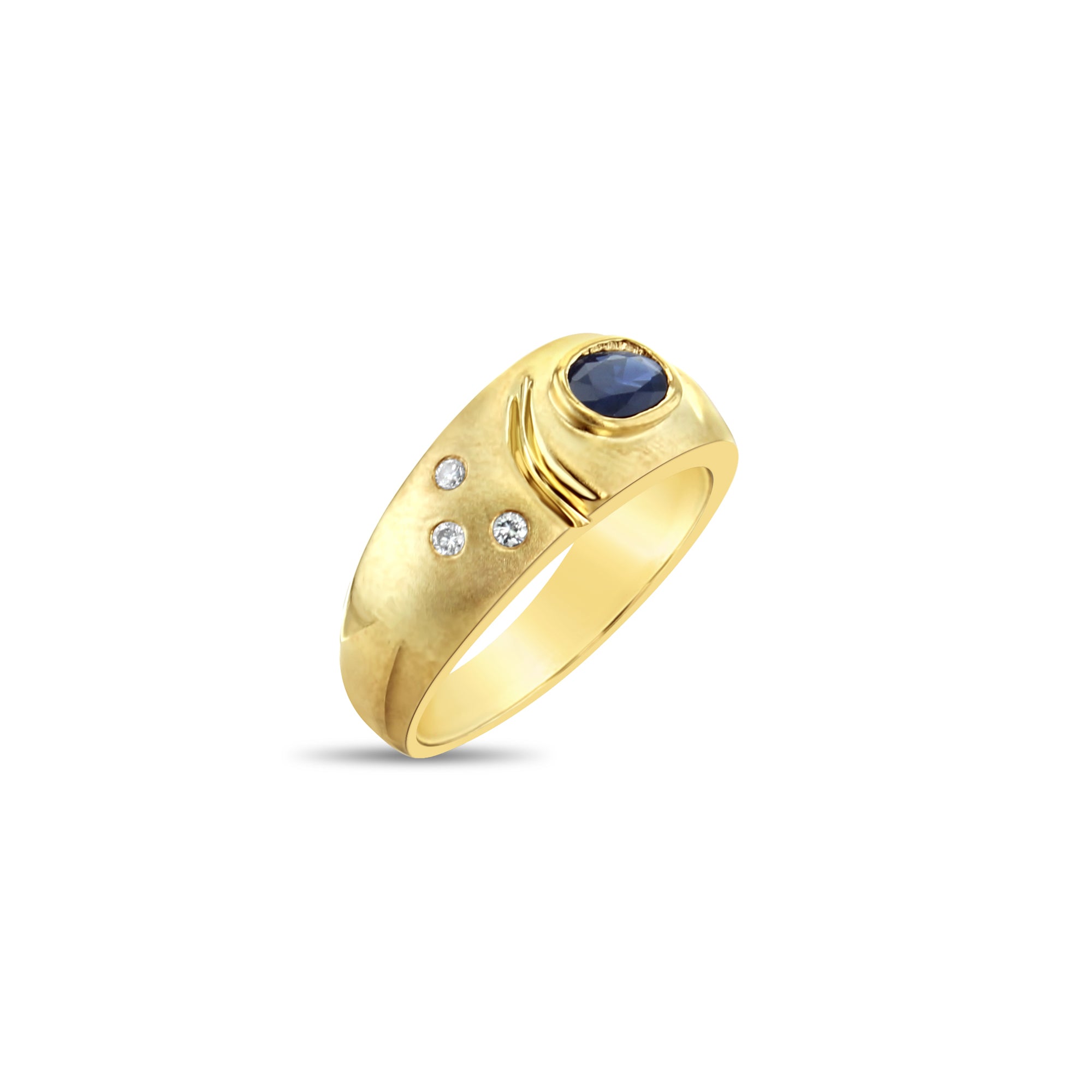 14K Yellow Gold Oval Sapphire and Diamond Accent Band Ring for Women - Elegant Wedding, Engagement, or Anniversary Jewelry Gift