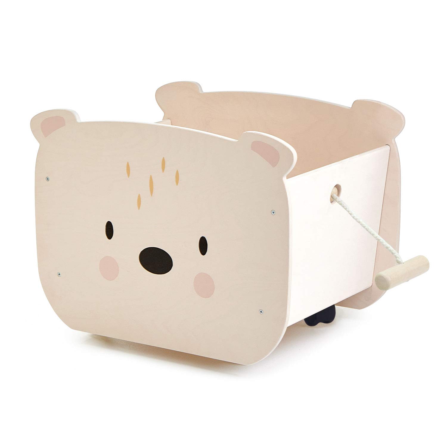 Tender Leaf Toys Wooden Pull Along Bear Cart for Toddlers - Wheels for Moving Play, Toy Storage Box - Best Gift for Kids 3+ Years Old - Perfect for Indoor Playrooms, Preschool Learning & Travel Toys