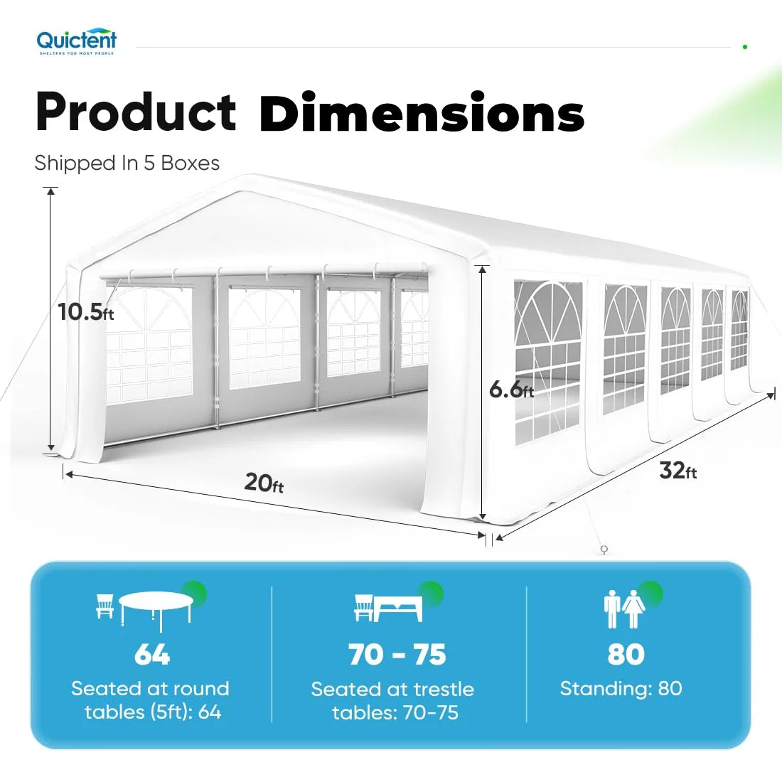 20' x 32' White Party Tent - Heavy Duty Outdoor Canopy for Weddings, Events & Backyard Gatherings - Waterproof & UV Protection Shelter