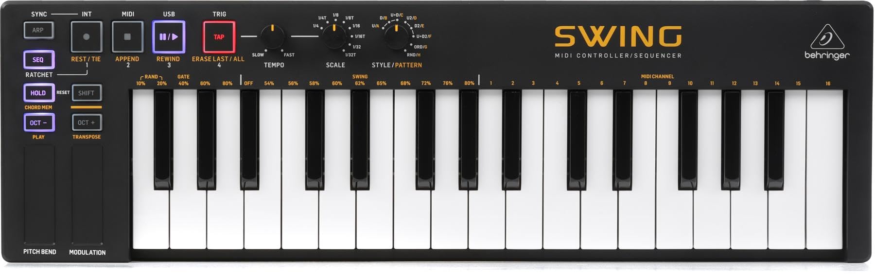 Behringer Swing 32-Key USB MIDI Keyboard Controller for Music Production & Live Performance - Compact MIDI Controller for Studio Recording, DJing & Home Music Creation