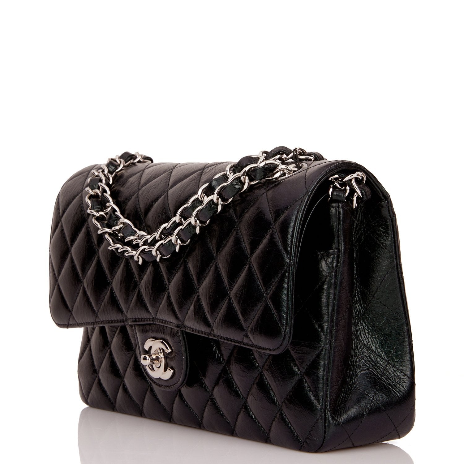 Chanel Medium Classic Double Flap Bag Black Iridescent Quilted Calfskin Silver Hardware - Luxury Designer Handbag for Women, Perfect for Evening Events & Special Occasions