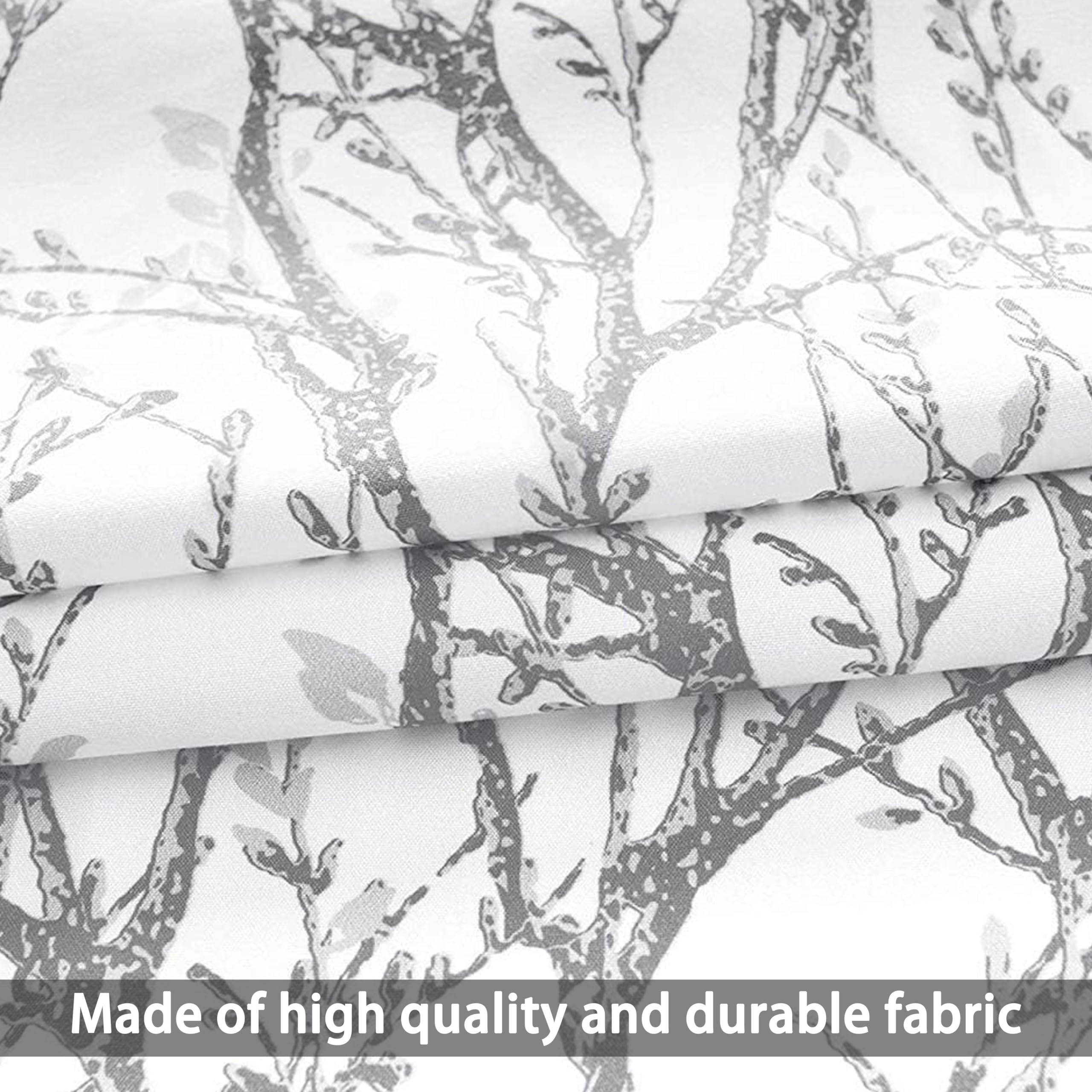 DriftAway 3-Piece Gray and White Kitchen Curtain Set with Valance & Tier - Rod Pocket Light Filtering Window Treatment, 36 Inch - Perfect for Small Half Windows in Bathroom, Living Room, or Kitchen (Tree Branch Design)