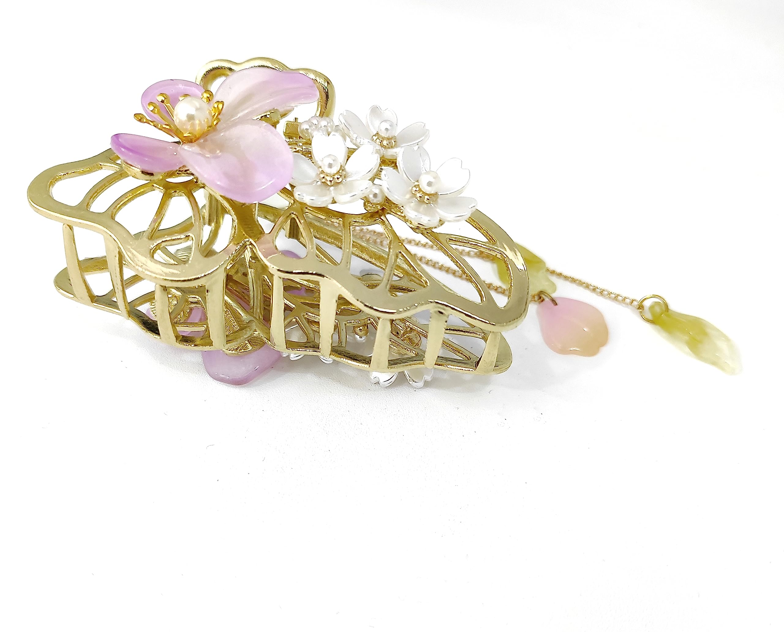Golden Rhinestone Butterfly Floral Hair Claw Clip - Large Metal Hair Clutch for Women & Girls - Elegant Hair Accessories for Parties, Weddings & Daily Styling - Pack of 1