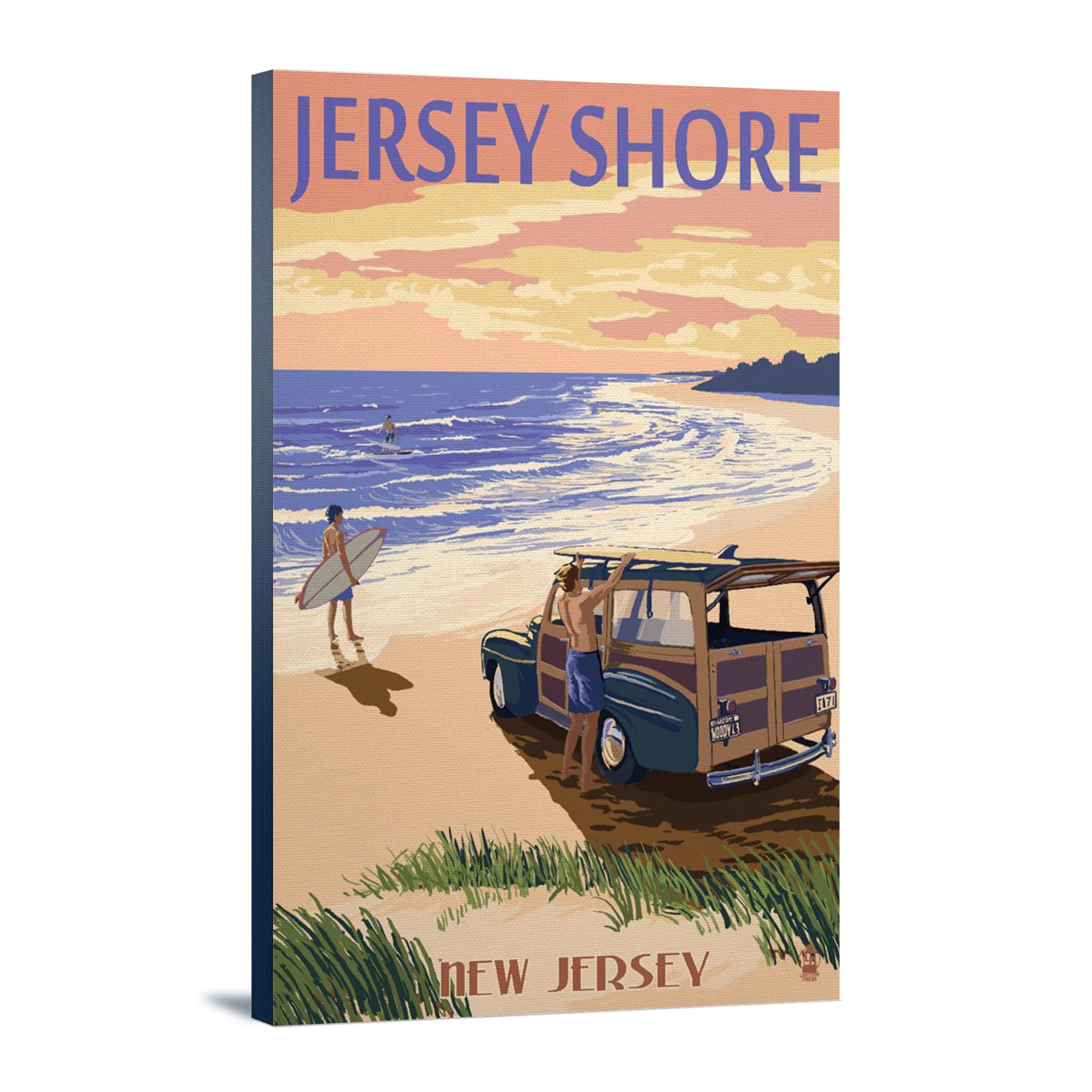 Lantern Press Jersey Shore Woody on the Beach Wall Art - 16x24 Wrapped Canvas Print - Coastal Home Decor for Living Room, Bedroom & Office - Perfect Beach House Gift