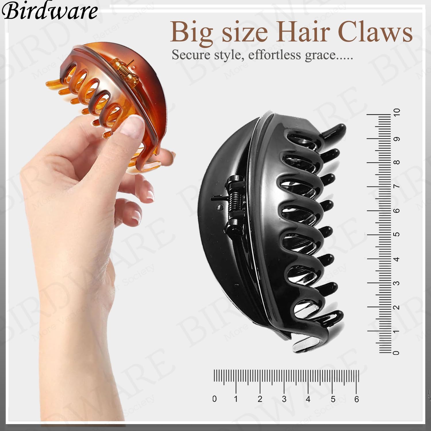 BIRDWARE Large Acrylic Hair Claw Clips for Women & Girls - 3 Pack Multi Color Stone Butterfly Hair Clips - Strong Hold Hair Accessories for Ponytail, Bun & Updo Hairstyles