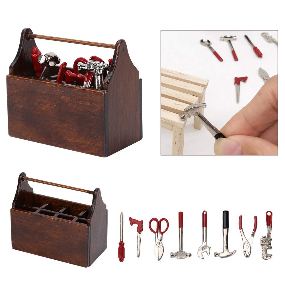 SUCIE Dollhouse Toolbox Set - Miniature Wooden Toolbox with Realistic Mini Tools - Perfect Dollhouse Accessories for DIY & Collectors - Great for Kids Play, Home Decor & Miniature Scene Building