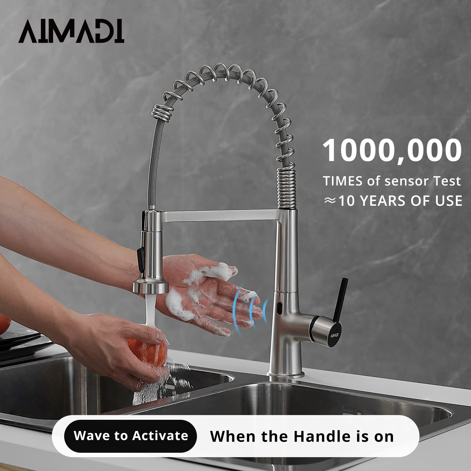 Touchless Kitchen Faucet with Pull Down Sprayer - Stainless Steel Smart Sensor Faucet for Home & Bar Use