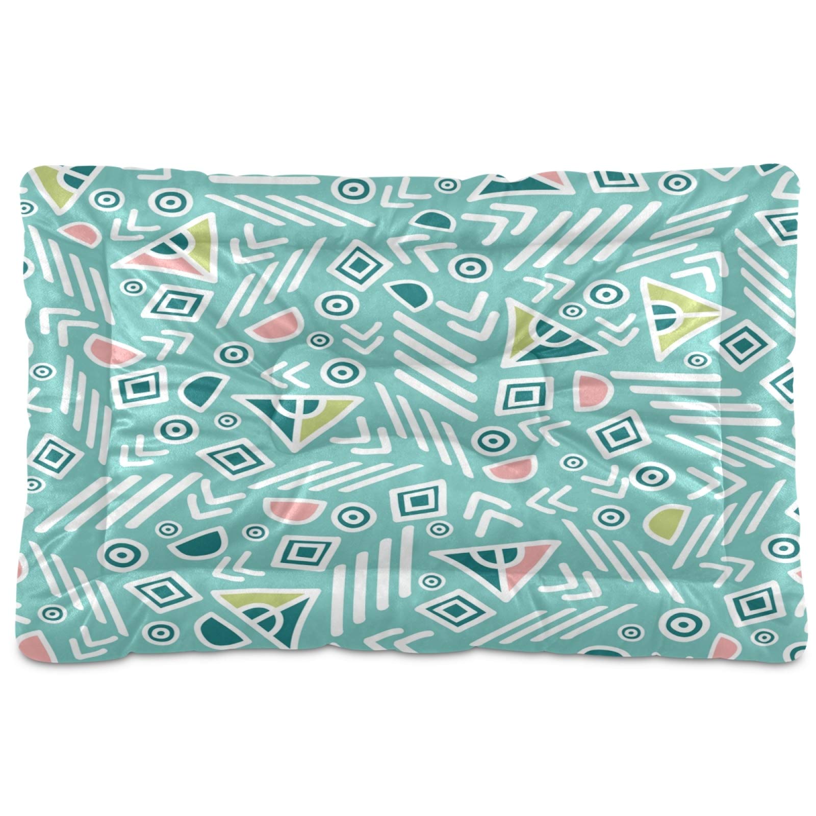 KeepReal Pastel Geometric Pattern Dog Bed & Cat Bed - Rectangle Ultra Soft Comfortable Pet Bed for Small & Medium Dogs (24x18 Inches) - Calming Bed for Puppies, Kittens, and Pets - Perfect for Living Room, Bedroom, or Crate
