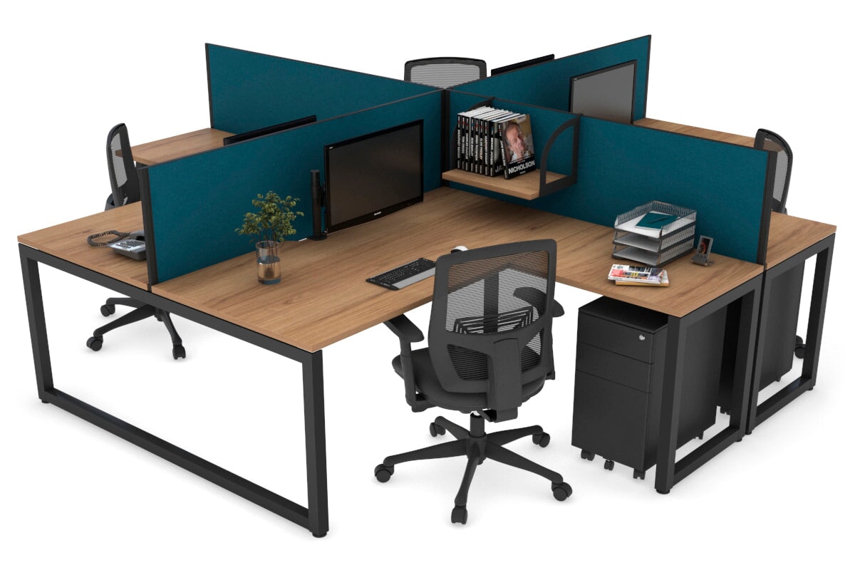 Quadro Loop Legs 4-Person Corner Workstation Desk - 1600L x 1800W with Cable Management Scallop | Office Furniture for Collaborative Workspaces & Team Meetings