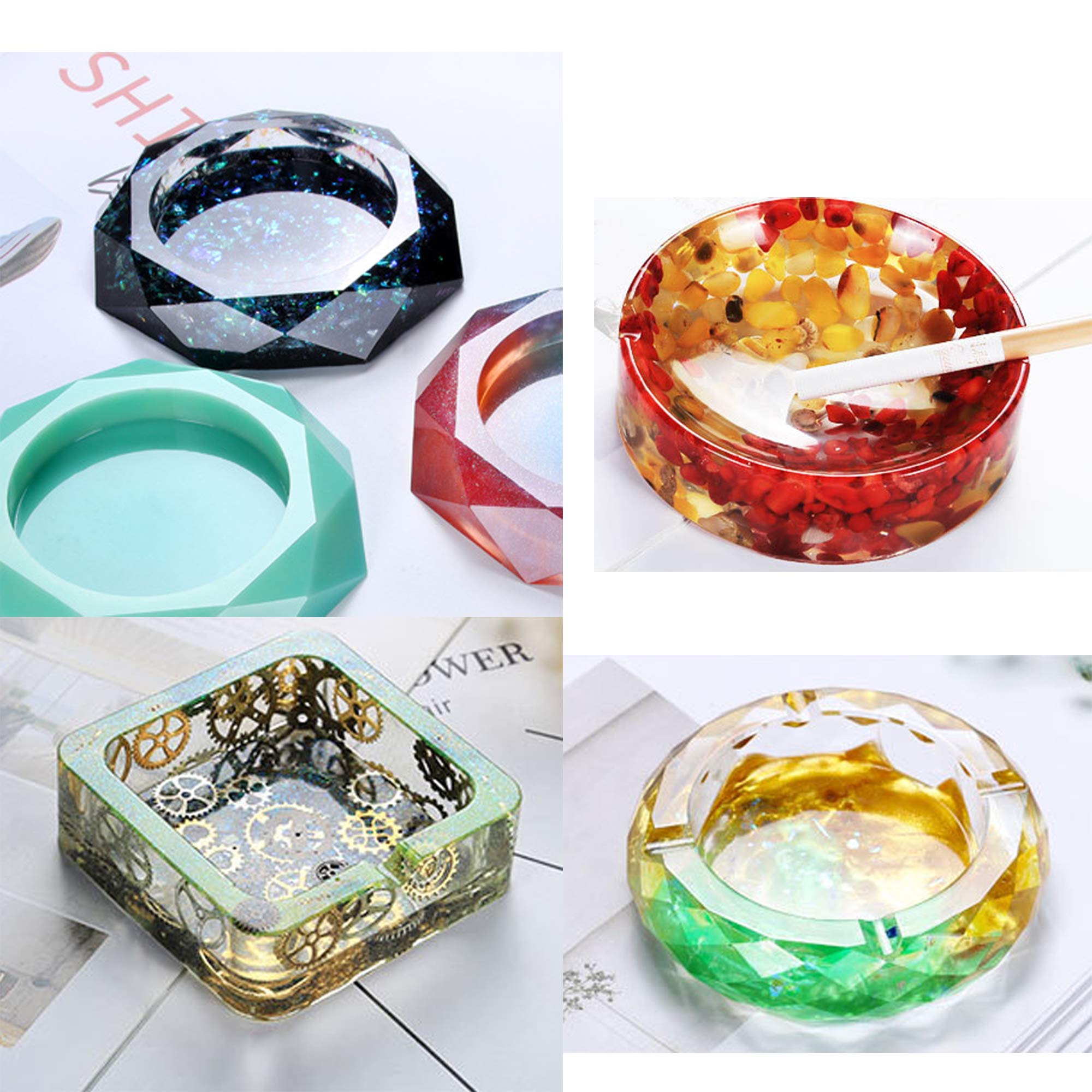 4 Pack Epoxy Resin Silicone Molds - Square, Round & Rhombus Ashtray, Soap Box & Resin Art Casting Molds for DIY Crafts, Home Decor & Gift Making - Large Size Resin Art Molds for Beginners & Professionals