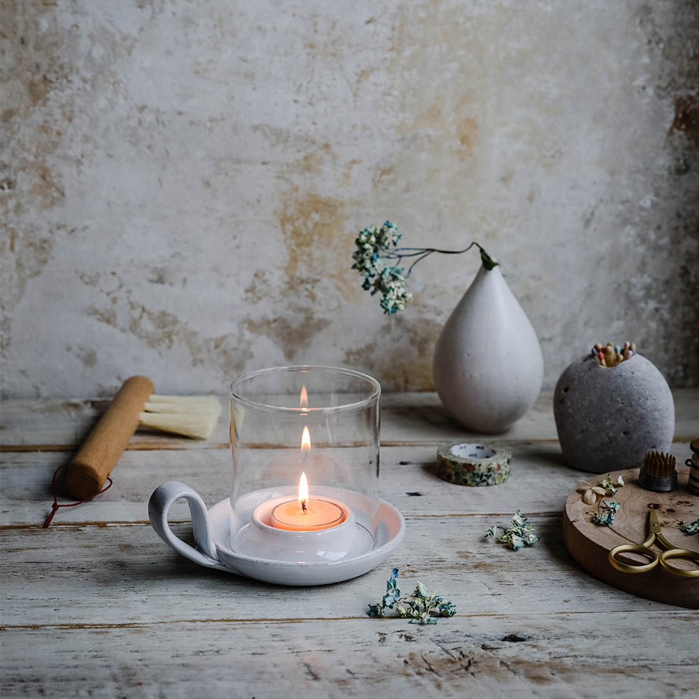 Small Stoneware Hurricane Candle Holder - Elegant Home Decor for Dining Table, Wedding Centerpiece, and Romantic Ambiance