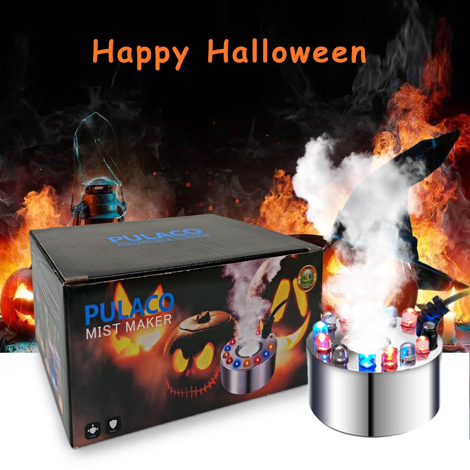 PULACO Water Mist Maker Fog Machine with Splash Guard - Perfect for Halloween Decorations, Parties, Haunted Houses & Indoor/Outdoor Events