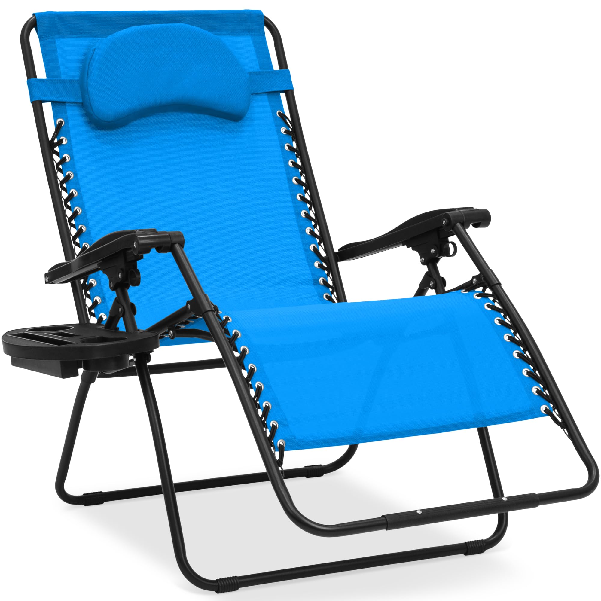Best Oversized Zero Gravity Chair for Outdoor Relaxation - Folding Patio Lounge Recliner with Cup Holder & Accessory Tray, Includes Comfort Pillow - Light Blue - Perfect for Backyard, Poolside, Camping & Beach Use