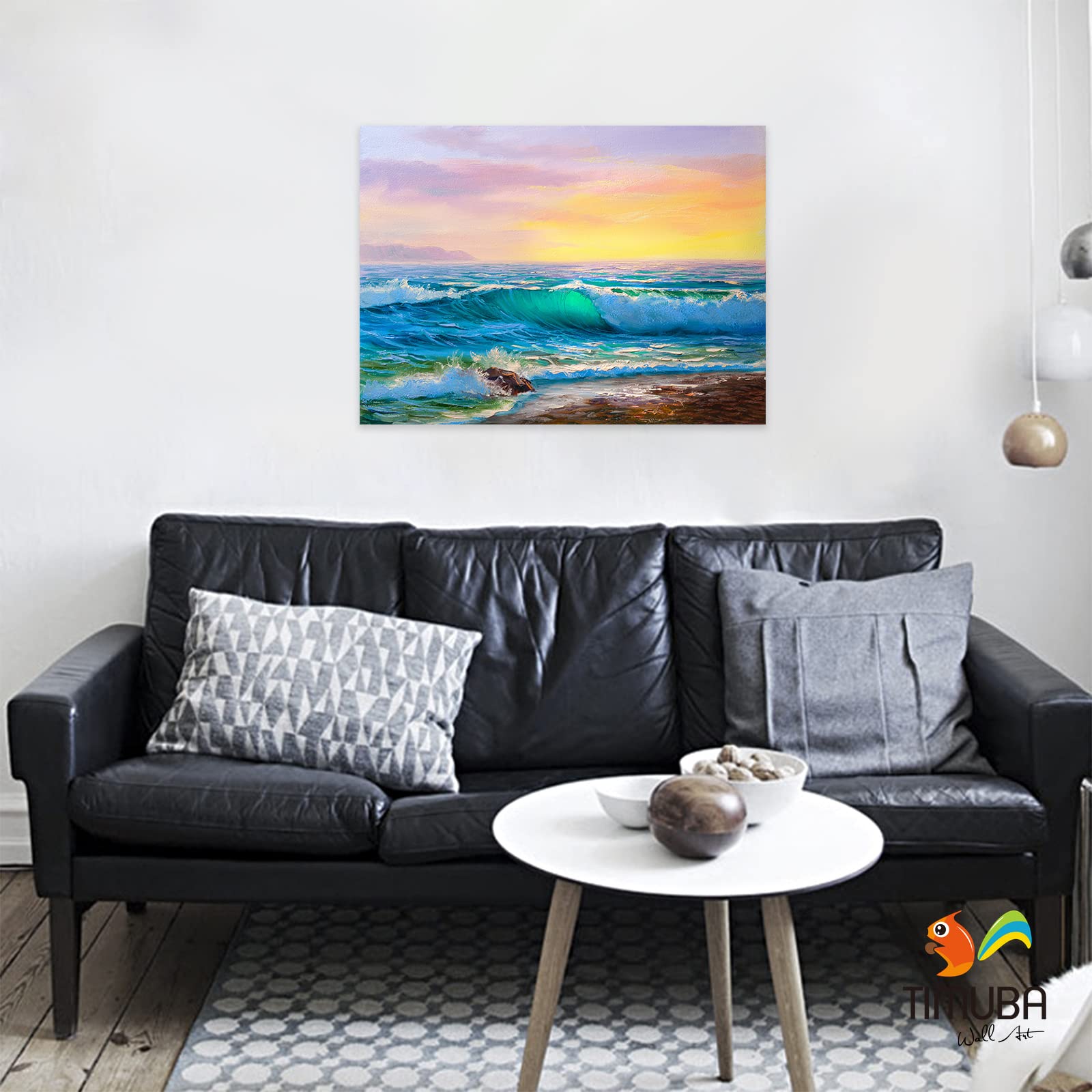Ocean Wall Art - Blue Abstract Beach Themed Painting for Bathroom & Home Decor (32x48 Inches) | Coastal Wall Decor for Bathrooms, Living Rooms & Beach Houses