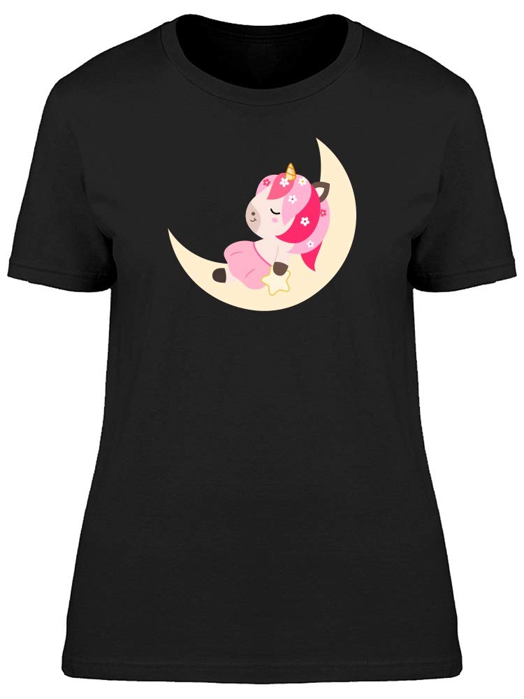 Stylish Women's Unicorn Sleeping on Moon Graphic T-Shirt - Perfect for Casual Wear, Sleepwear & Gifts