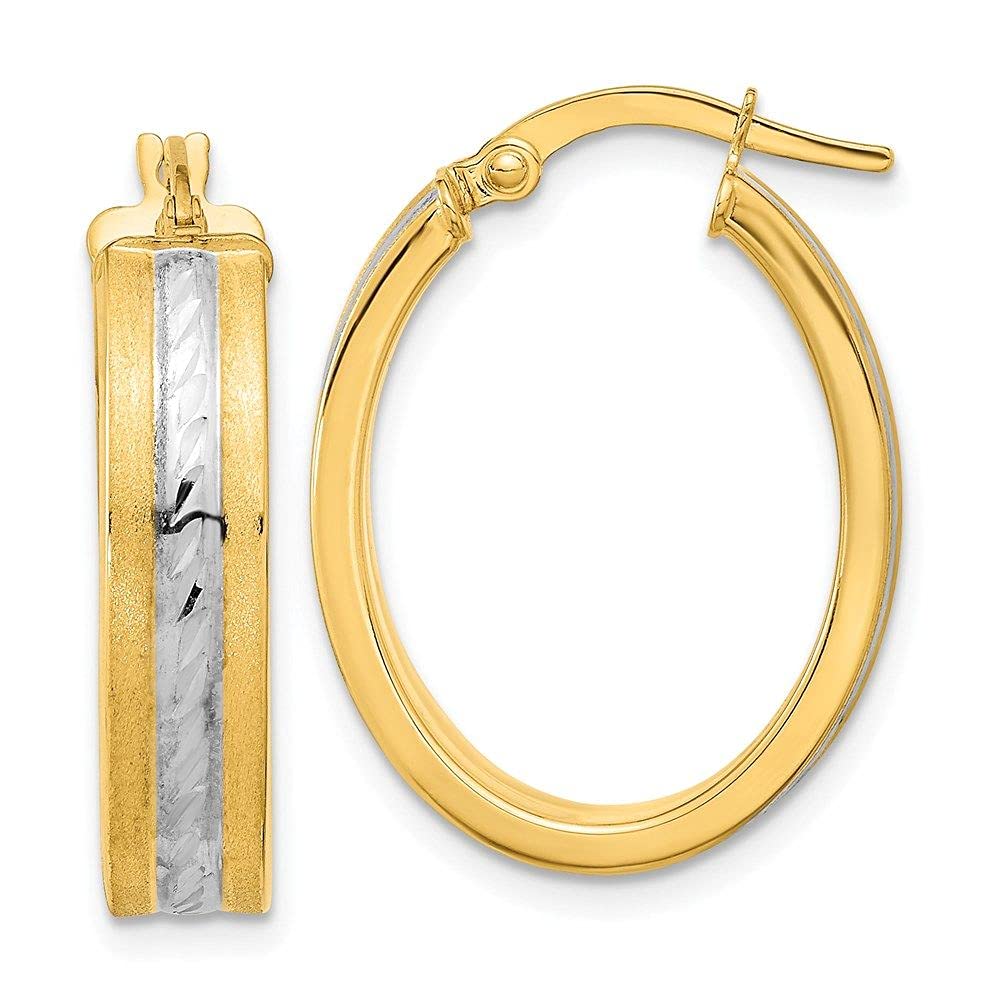 14K White Rhodium Diamond-Cut Polished & Satin Hoop Earrings for Women - Elegant Everyday & Evening Jewelry Gift