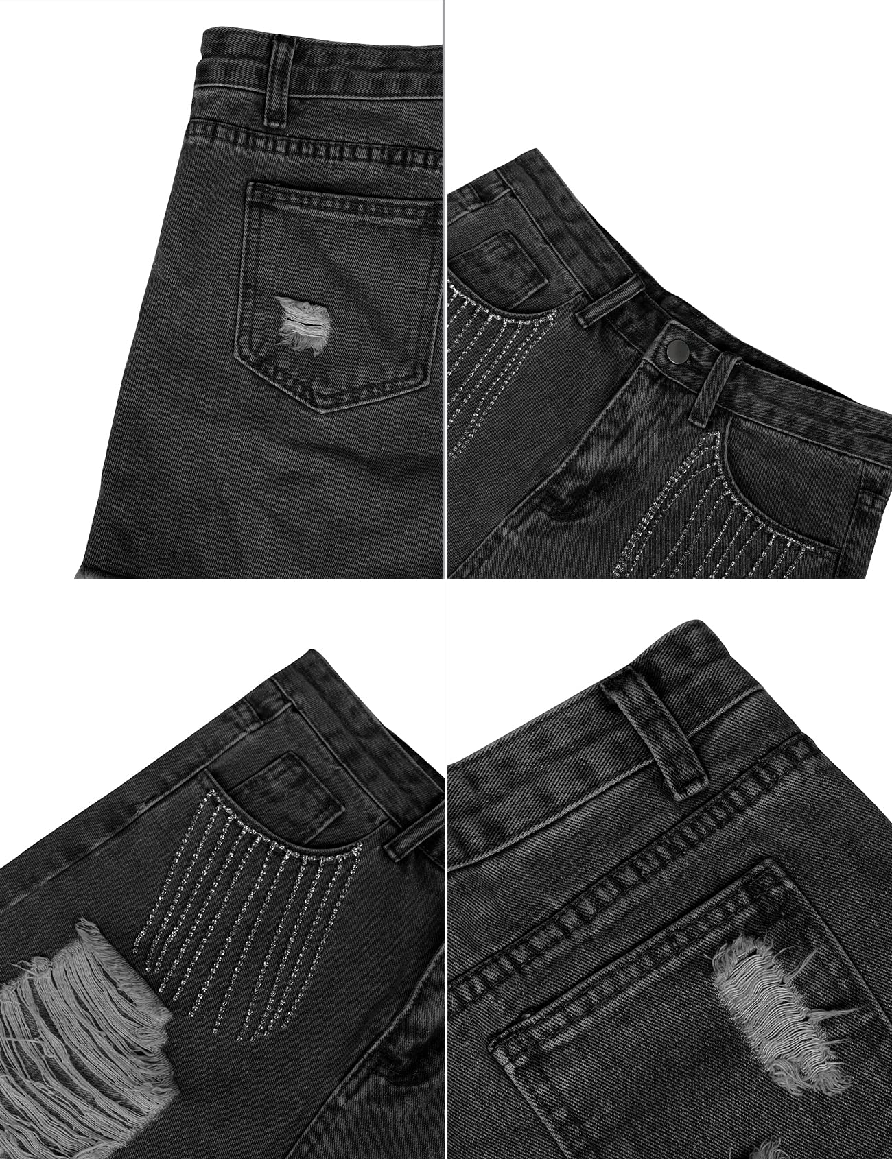 Women's Rhinestone Denim Shorts - Mid Rise Ripped Hem Distressed Fringe Jeans Shorts for Casual Wear | Perfect for Summer Outfits, Beach Vacations & Music Festivals