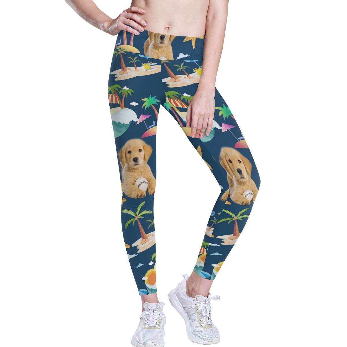 Golden Retriever Print Women's Yoga Pants - Cute Summer Workout Leggings with Fun Dog Pattern | Perfect for Yoga, Gym, Running & Casual Wear
