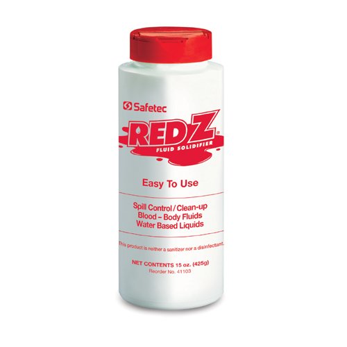 Safetec 41103 Red Z Fluid Solidifier - 15oz Shaker Top Bottle (Case of 12 Boxes, 12 Bottles) | Spill Cleanup for Labs, Garages & Industrial Use