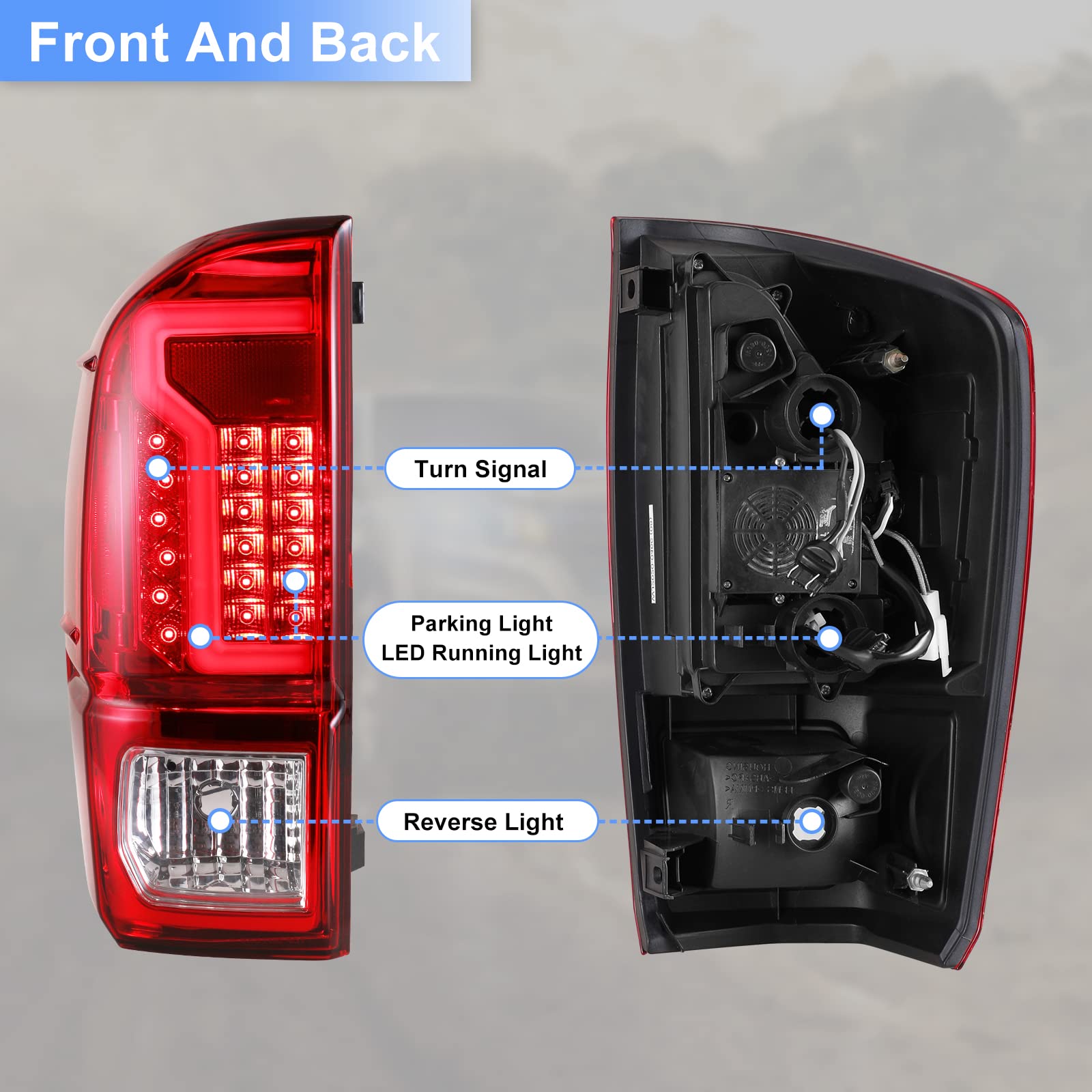 ROXX LED Tail Lights for 2016-2022 Toyota Tacoma - Black/Red Lens Tube Bar Taillights | Waterproof & Durable Replacement | Perfect for Off-Roading, Night Driving & Custom Truck Upgrades