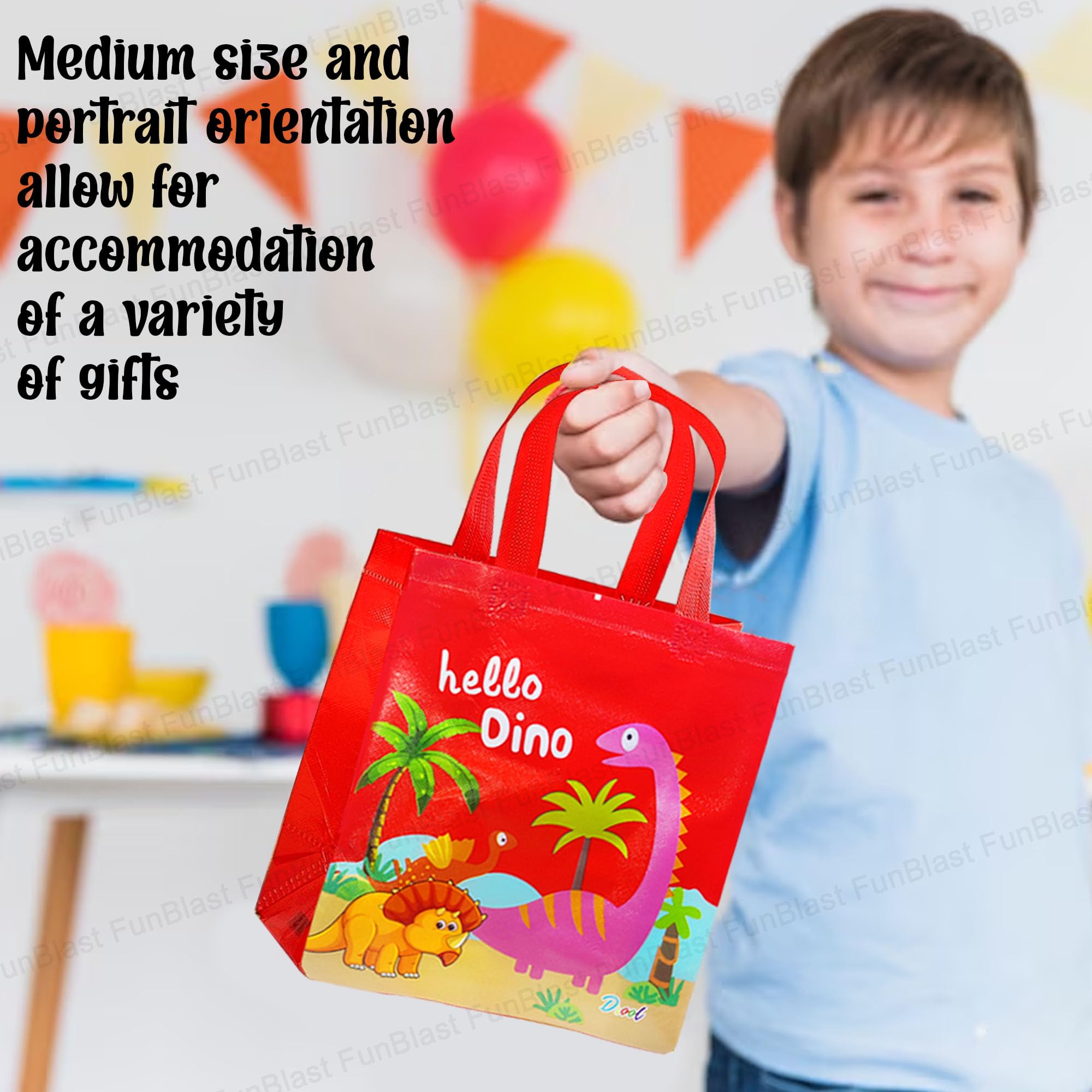 FunBlast 12-Pack Dinosaur Themed Reusable Drawstring Gift Bags - Non-Woven Party Favor Bags for Birthdays, Goodie Bags, Return Gifts & Everyday Use - Perfect for Kids Parties, School Events & Holiday Gifting