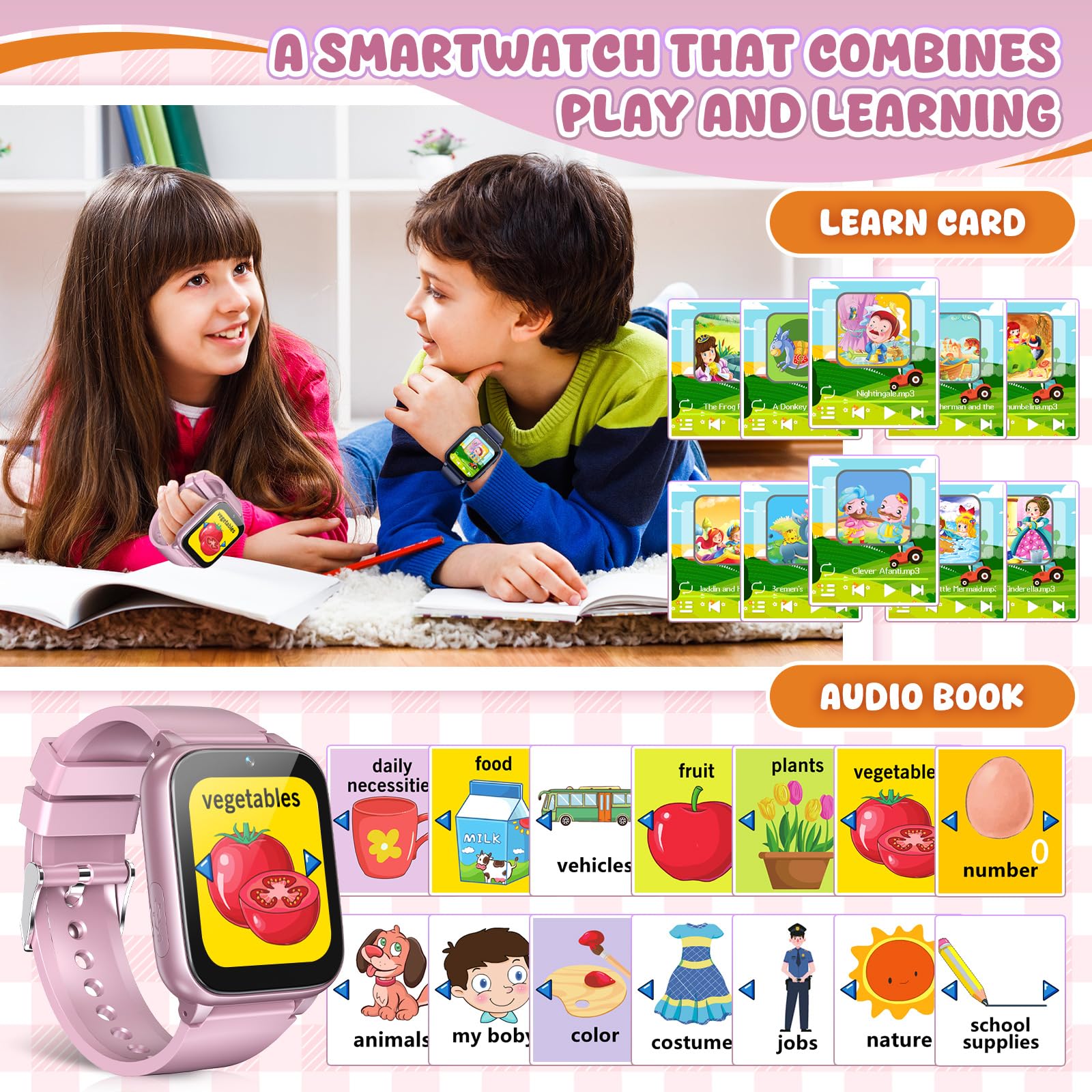 1.69'' Kids Smart Watch for Boys & Girls Ages 4-12 - Pedometer, 26 Puzzle Games, Camera, Video Player, Music Player, Flashlight & Alarm Clock - Perfect Birthday Gift (Pink) | Ideal for Outdoor Play, School Activities & Daily Tracking