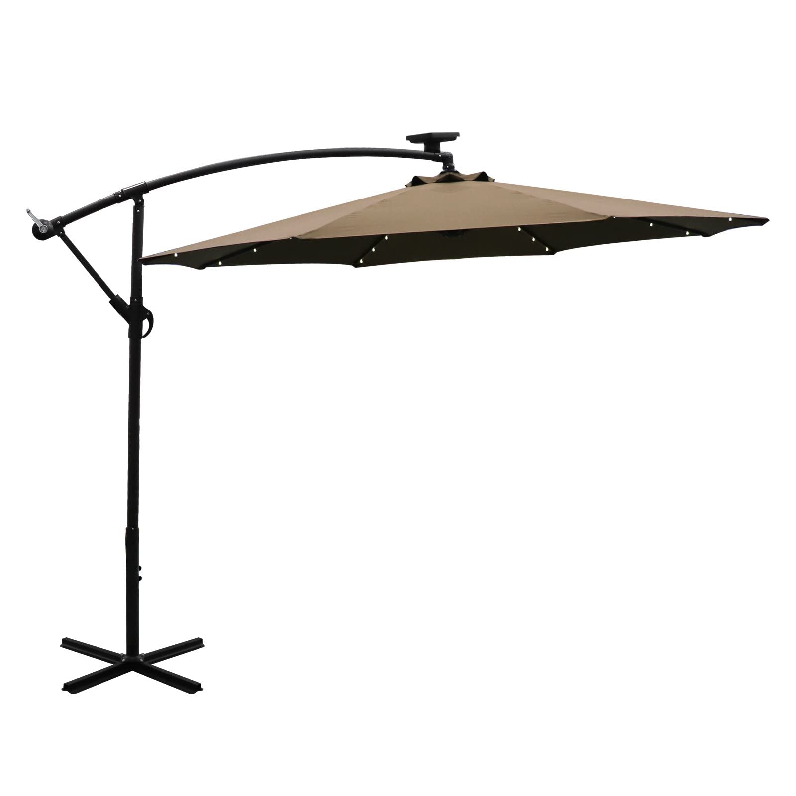 BIGTREE 10 FT Patio Offset Hanging Umbrella with Solar LED Lights - Adjustable Cantilever Outdoor Market Umbrella for Backyard, Poolside, Lawn and Garden - Perfect for Outdoor Dining, Lounging, and Entertaining