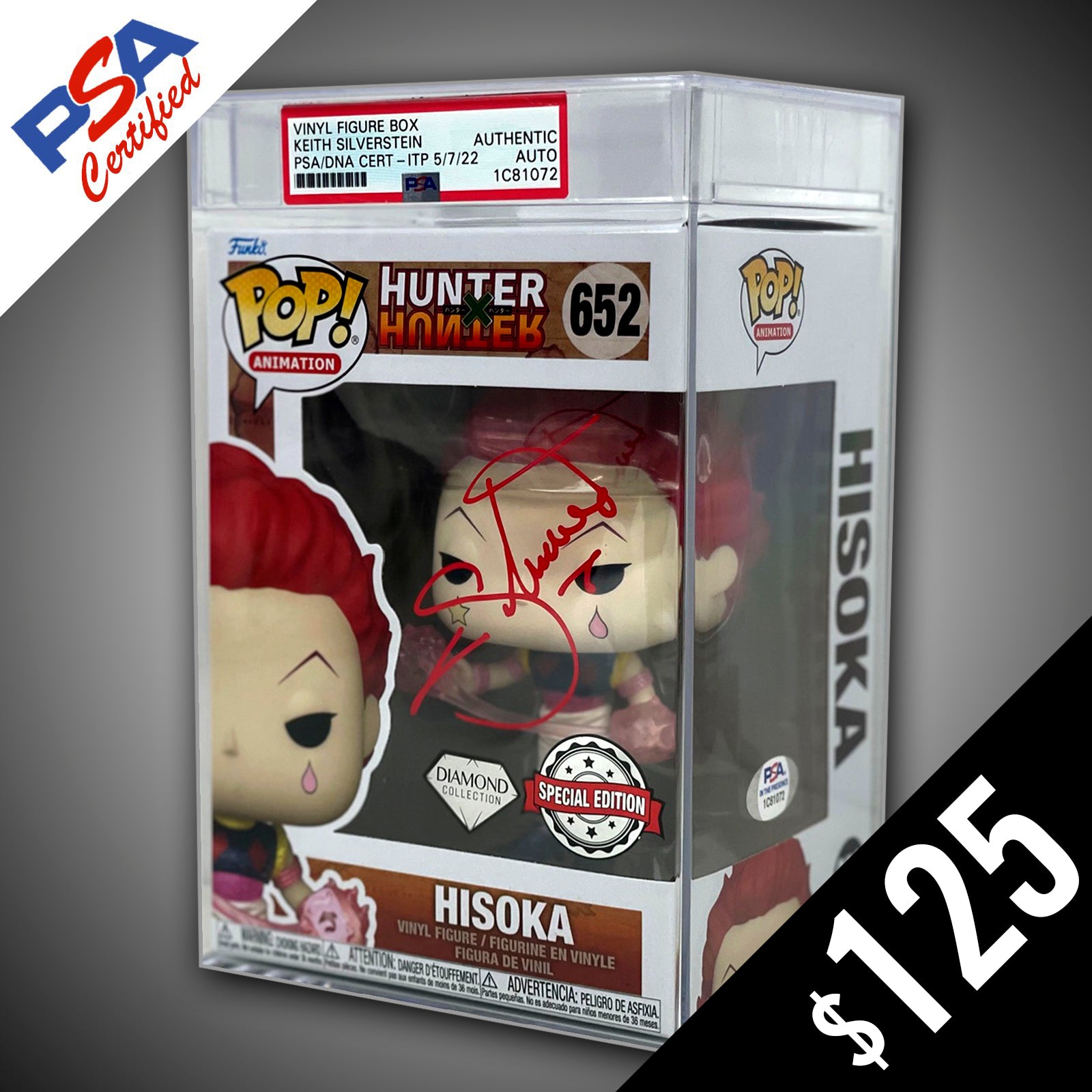 Funko Pop! Hunter X Hunter: Hisoka Diamond Edition - Signed by Keith Silverstein (PSA Certified) | Anime Collectible for Fans & Gift for Gamers
