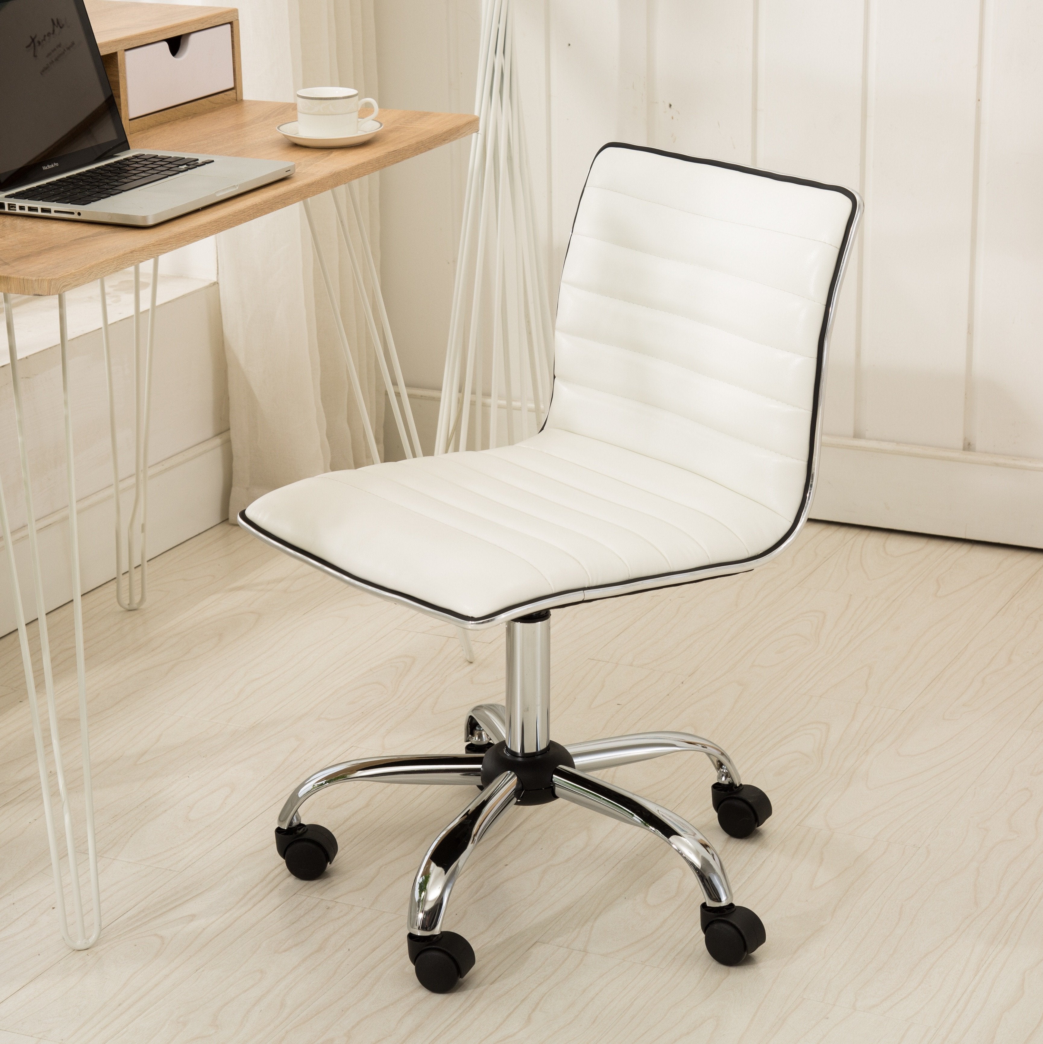 Roundhill Furniture Fremo Chromel Adjustable Air Lift Office Chair - Ergonomic Mesh Back & Height Adjustable for Home & Office Workspaces - White