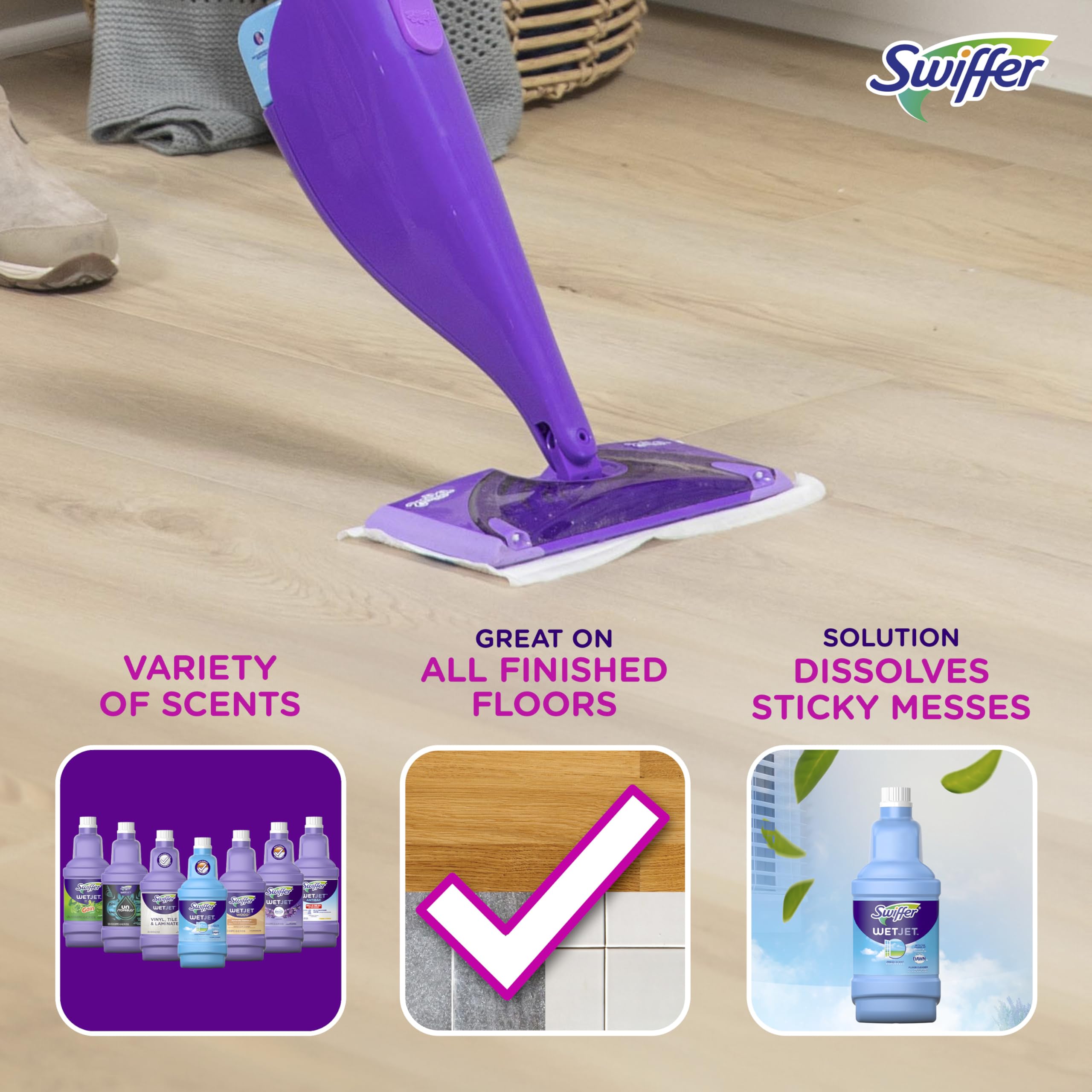 Swiffer WetJet Multi-Surface Floor Cleaner Solution with Febreze Refill - Hardwood, Tile & Laminate Floor Cleaner - Lavender Scent, 1.25 Liter (42.2 Fl Oz) - Pack of 2 - Ideal for Kitchens, Bathrooms & High-Traffic Areas