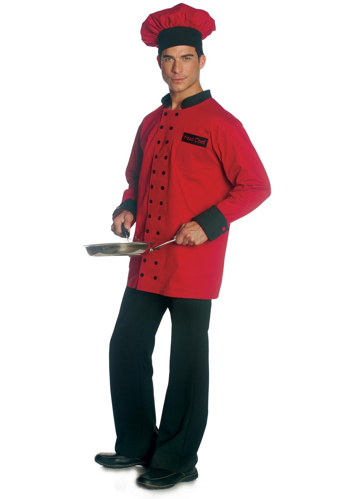 Seven Til Midnight Men's Chef Costume - Red & Black Professional Kitchen Uniform for Cooking & Halloween - Medium Size | Perfect for Culinary Students, Home Chefs & Costume Parties
