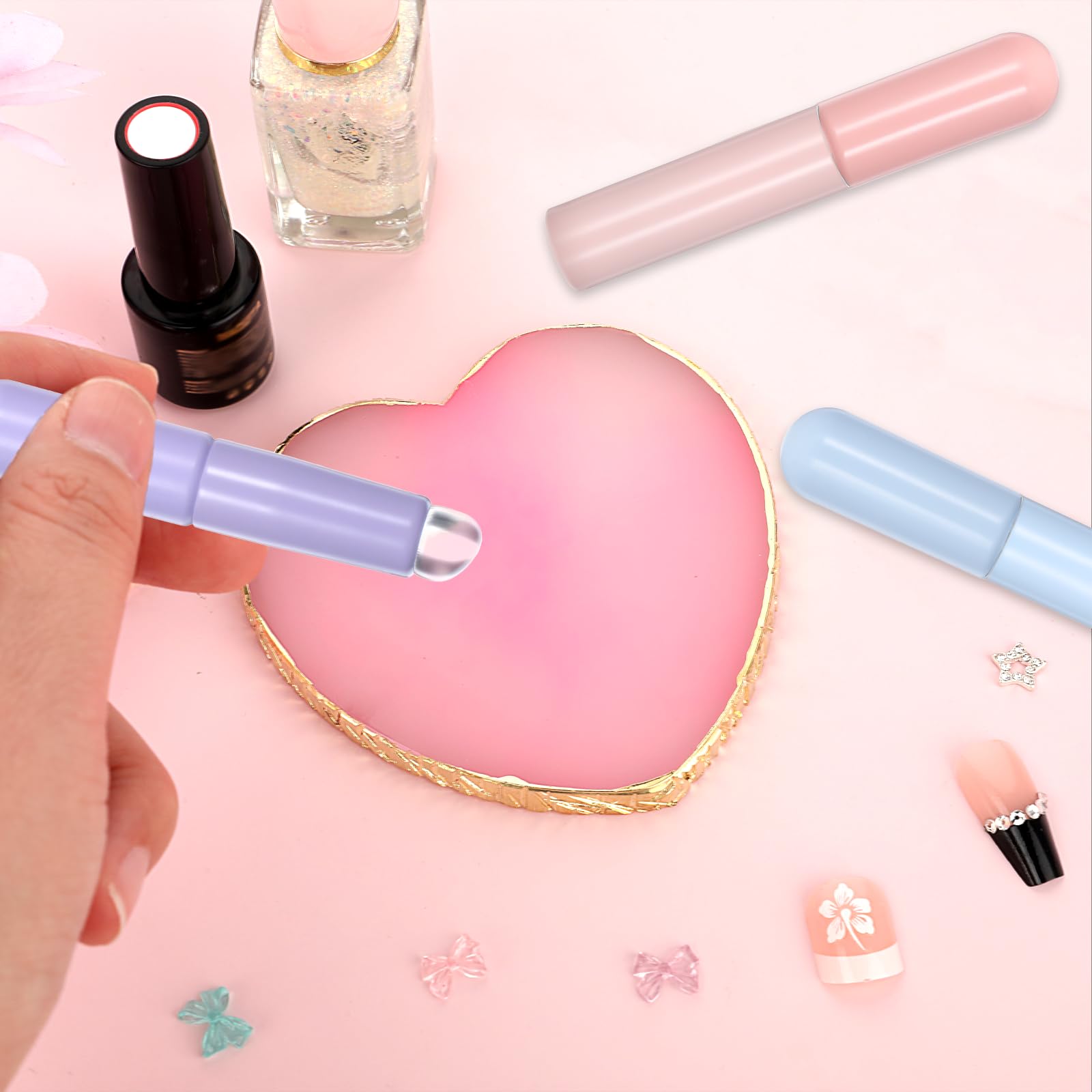 3 Pack Reusable Silicone Nail Powder Applicator & Ombre Gradient Brush Set with Nail Art Mixing Palettes - Professional Nail Art Tools for Salon, Home Manicure & DIY Nail Designs