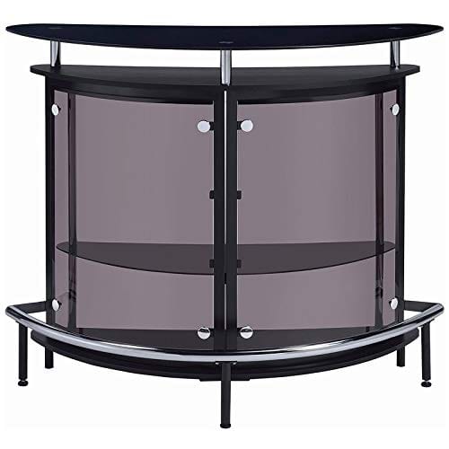 BOWERY HILL Modern Glass Home Bar with Black & Chrome Finish - Perfect for Living Room, Man Cave or Entertaining Guests