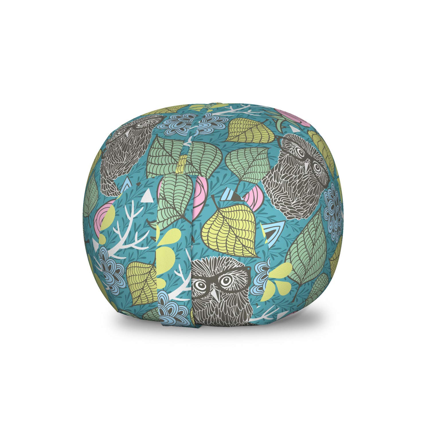 Ambesonne Owl Storage Toy Bag Chair - Washable Stuffed Animal Organizer with Wise Bird & Glasses Print - Small Size, Dark Seafoam Multicolor - Perfect for Kids' Room, Nursery, or Playroom Storage