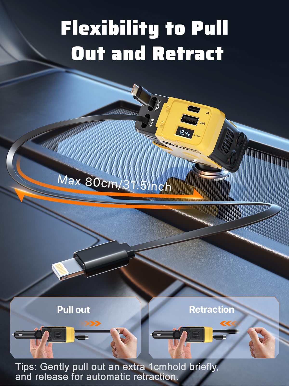 4-in-1 Retractable Car Charger with 31.5