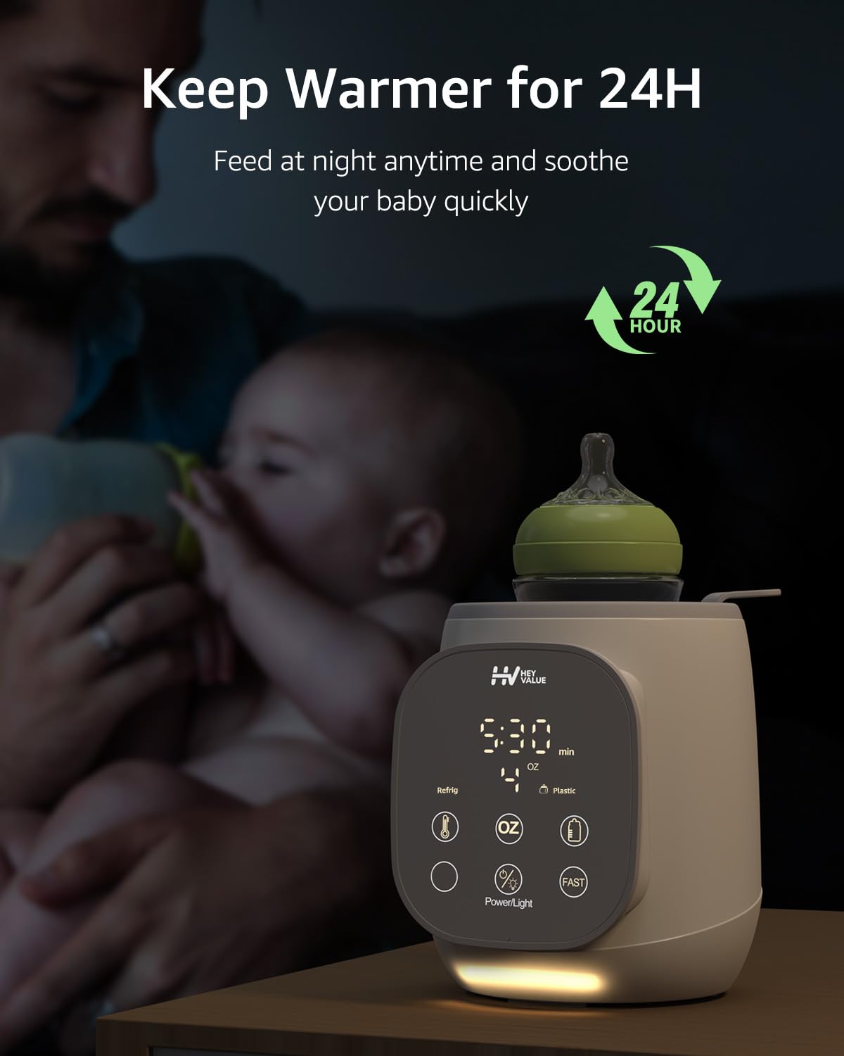 HEYVALUE 12-in-1 Fast Baby Bottle Warmer with Temperature Control - Electric Water Bath Warmer for Breast Milk, Formula & All Bottles - Auto Shut Off, 24H Keep Warm, Sterilize & Memory Function - Perfect for Night Feeding, Travel & Daycare Use