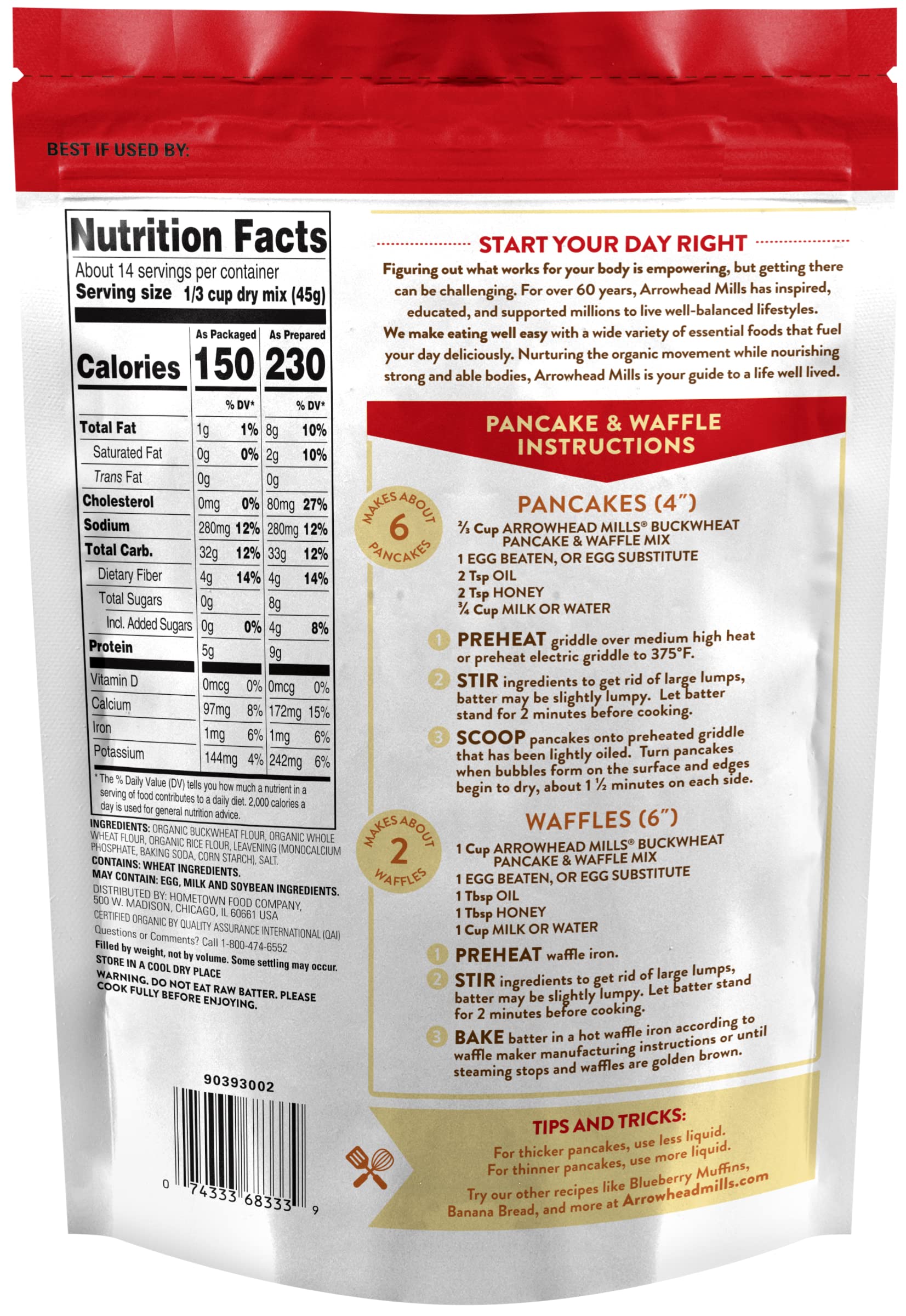 Organic Buckwheat Pancake & Waffle Mix by Arrowhead Mills - 26oz (Pack of 6) | Gluten-Free Breakfast Mix for Healthy Pancakes & Waffles | Perfect for Family Brunch & Camping Trips