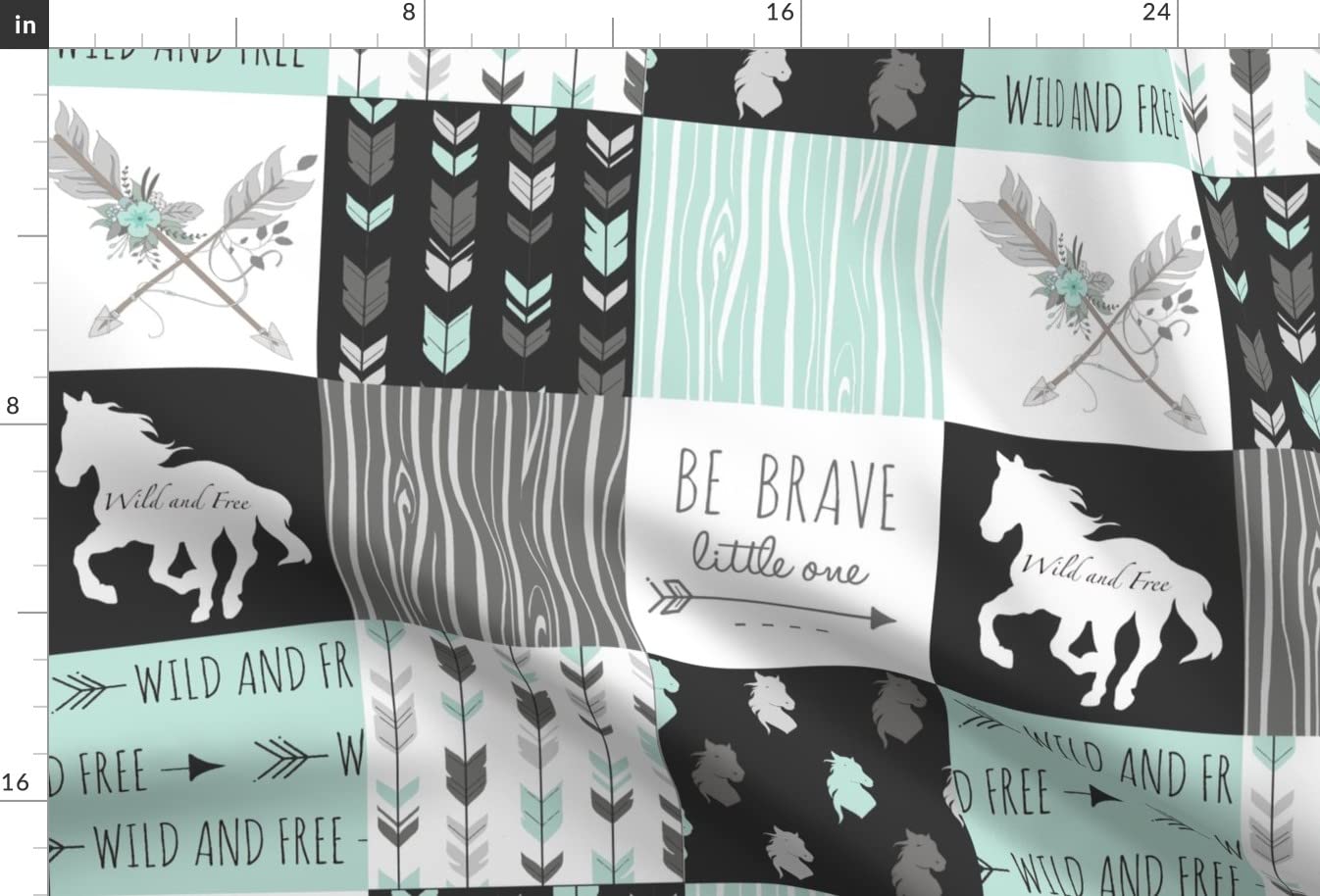 Premium Minky Fabric Fat Quarter - Wild Horses & Arrows Print in Aqua, Black, Grey & White - Soft Plush Material for Baby Blankets, Quilt Backing & Sewing Projects | DIY Nursery Decor, Home Decor & Crafting